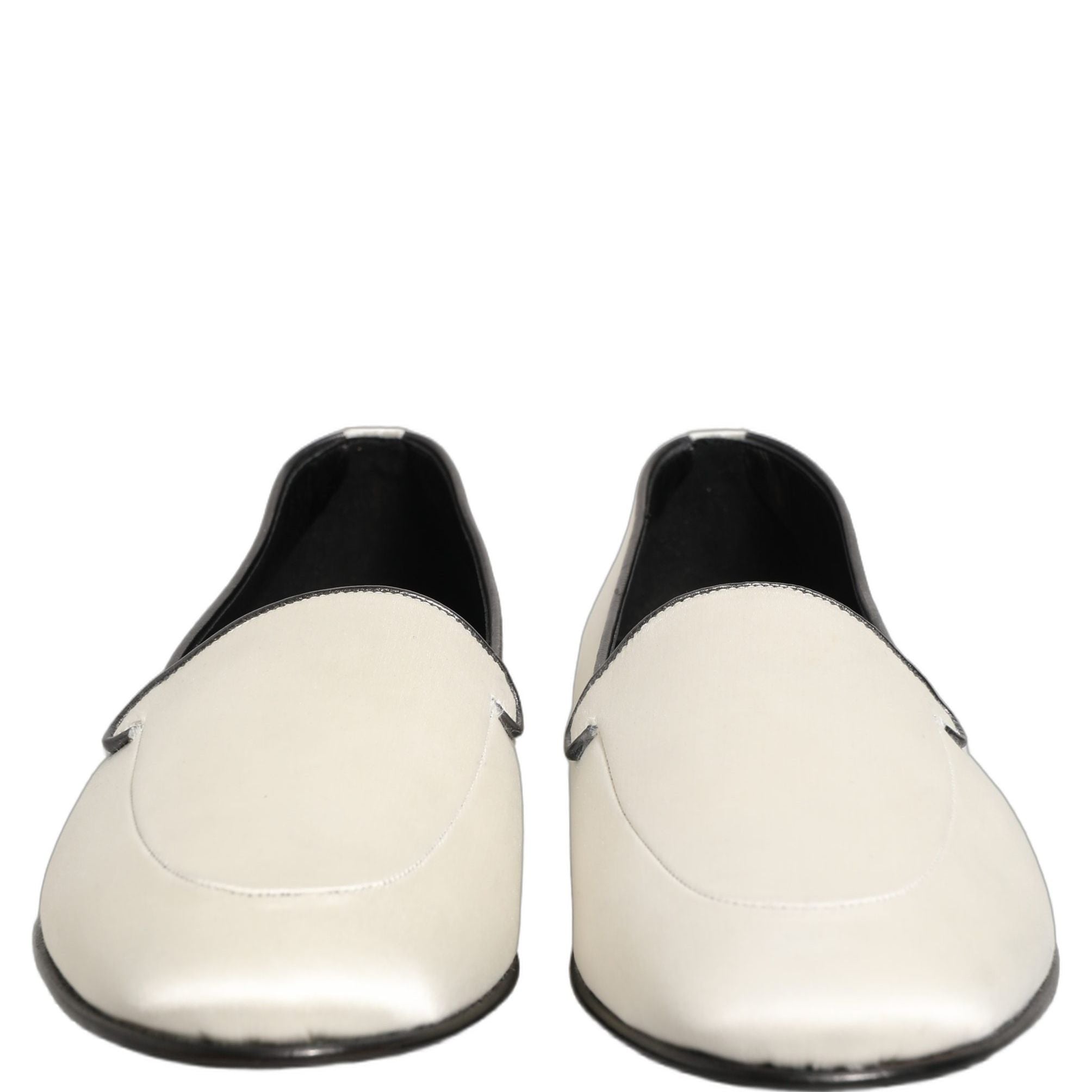 Dolce & Gabbana White Satin Logo Slip On Flats Loafers Shoes