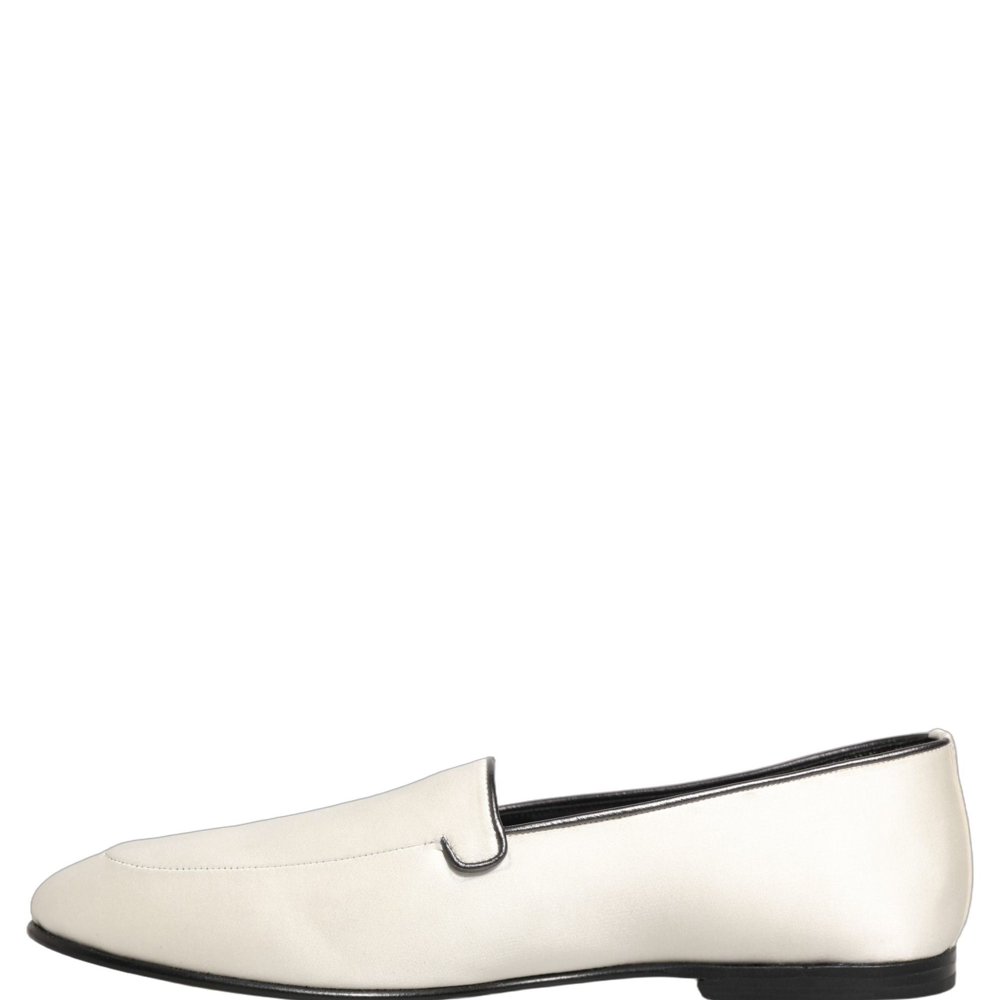 Dolce & Gabbana White Satin Logo Slip On Flats Loafers Shoes