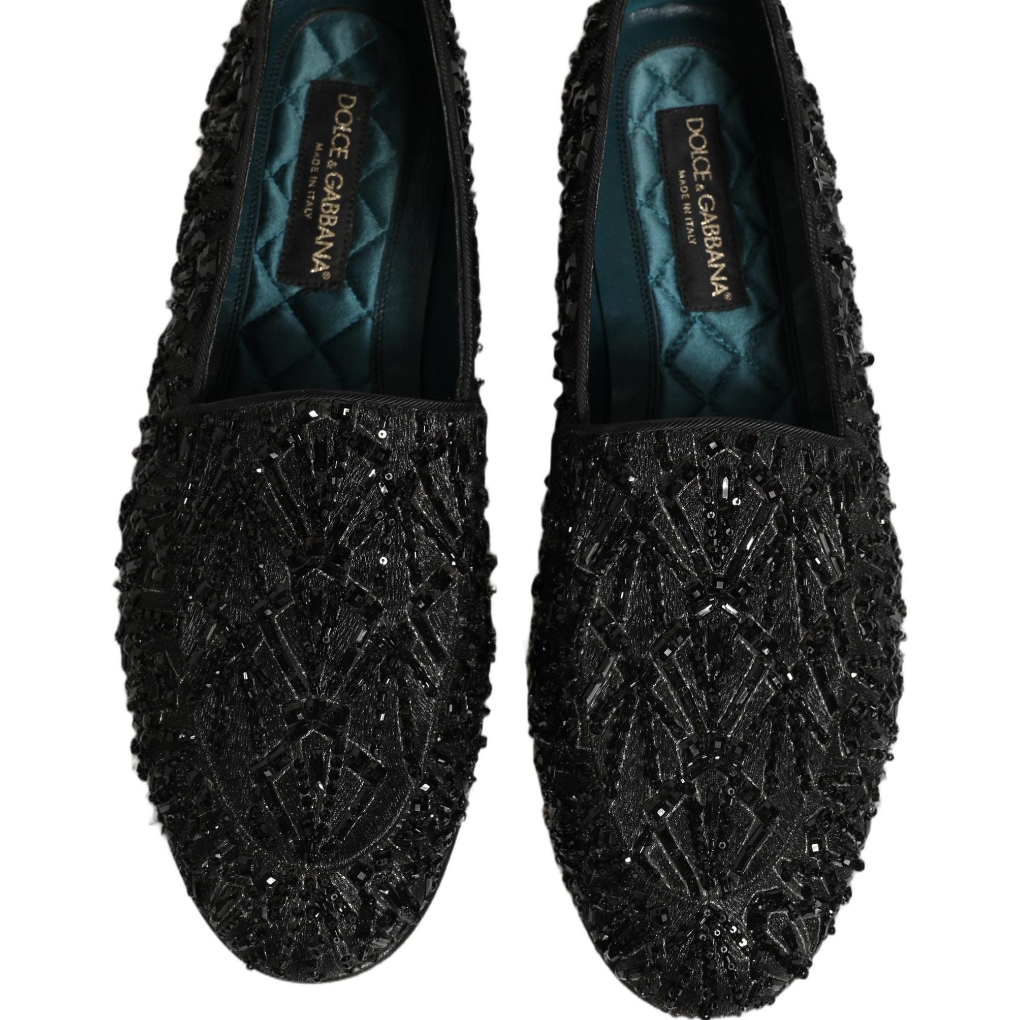 Dolce & Gabbana Black Velvet Embroidered Dress Loafers Shoes