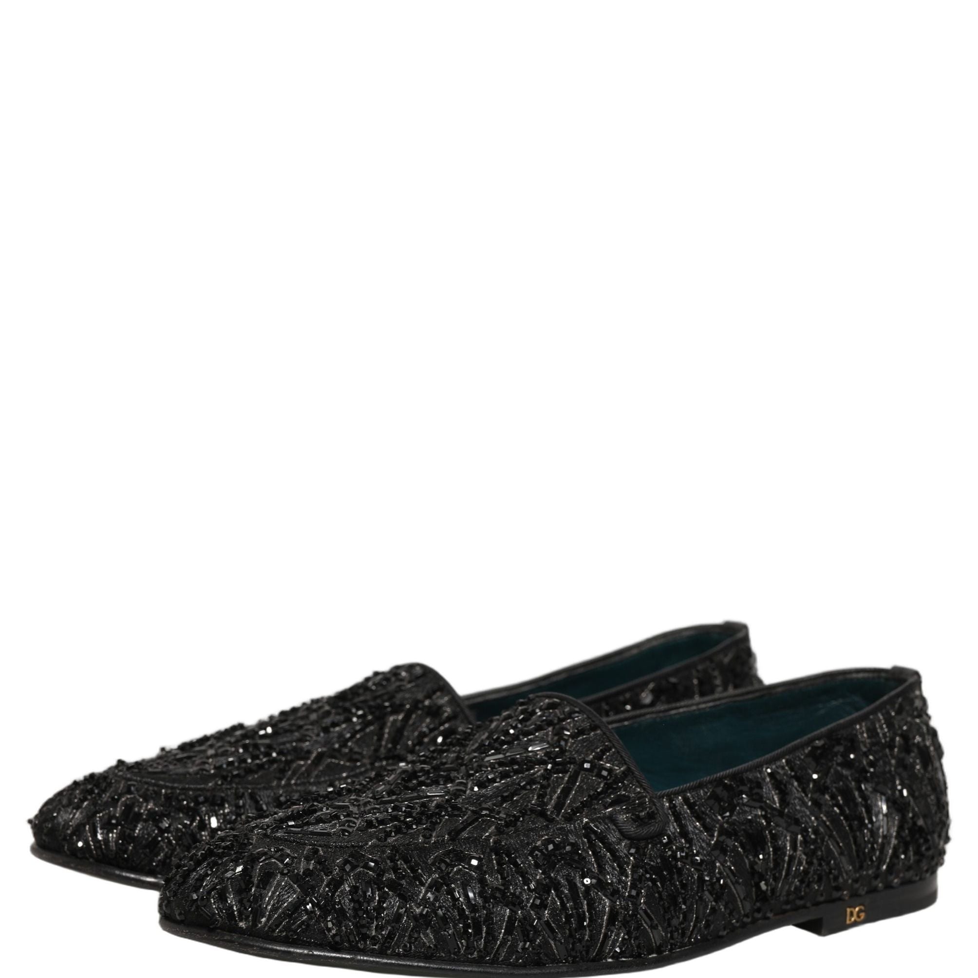 Dolce & Gabbana Black Velvet Embroidered Dress Loafers Shoes
