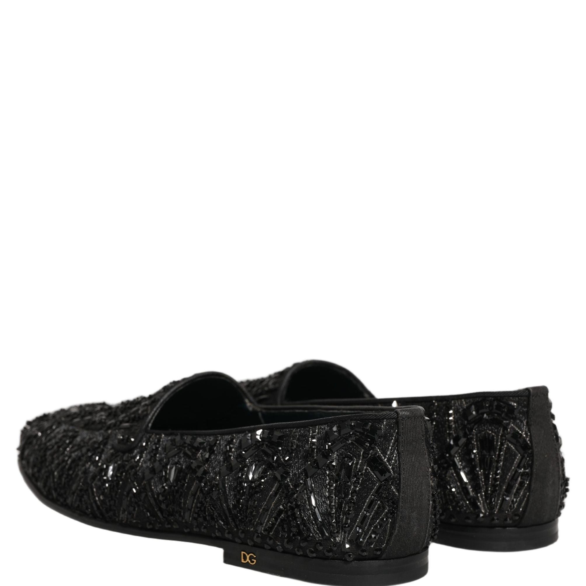 Dolce & Gabbana Black Velvet Embroidered Dress Loafers Shoes