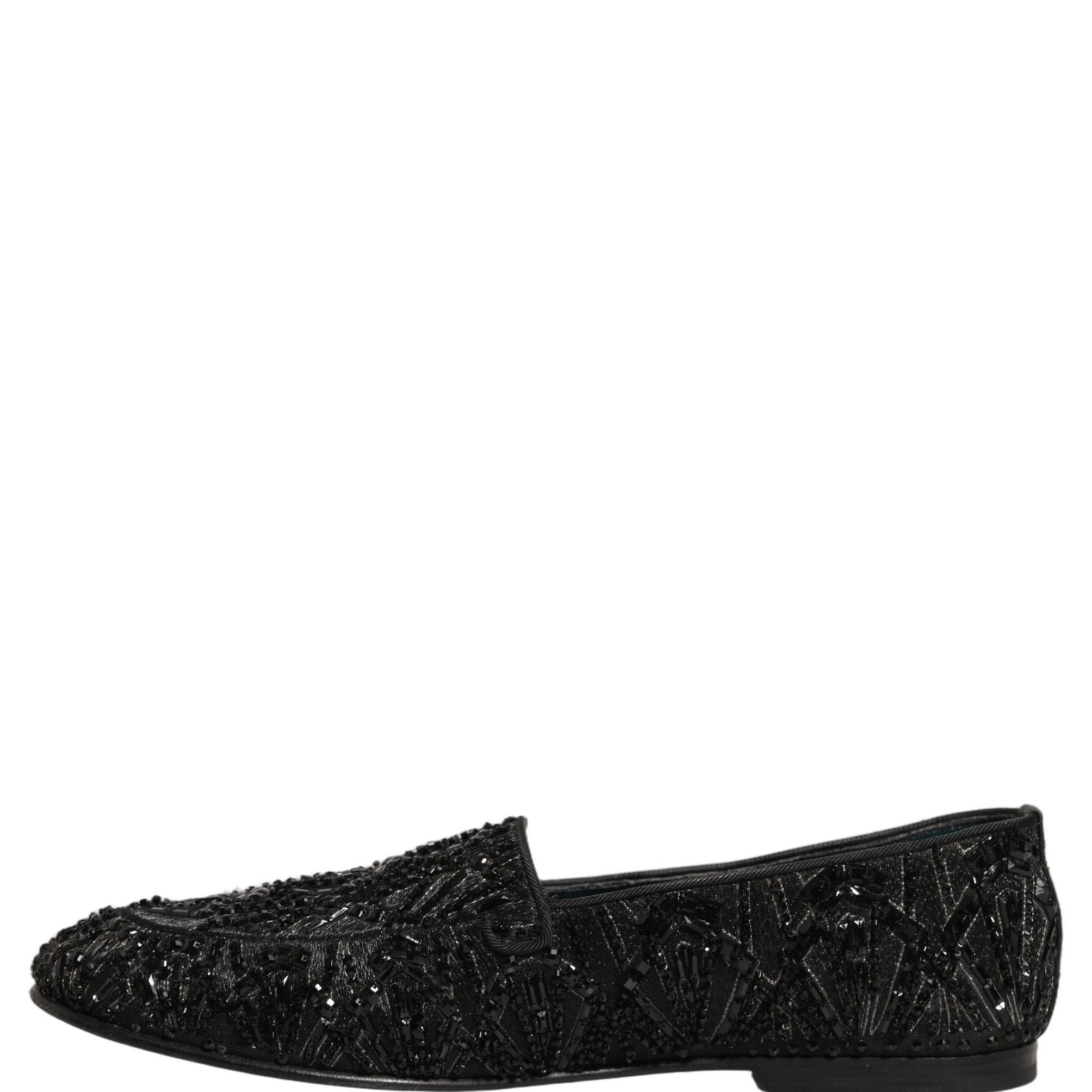 Dolce & Gabbana Black Velvet Embroidered Dress Loafers Shoes