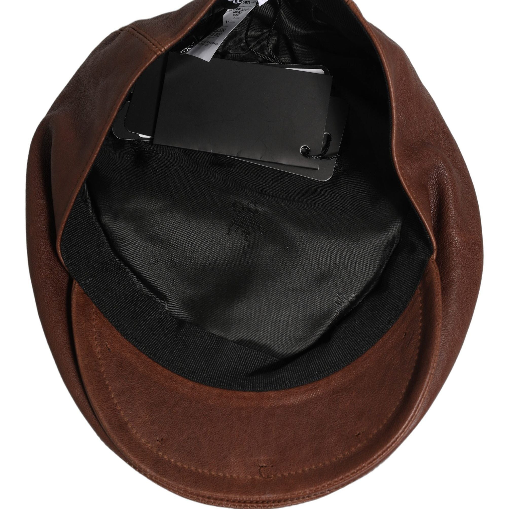 Dolce & Gabbana Men Brown Lamb Leather Newsboy Cloth Capello Hat