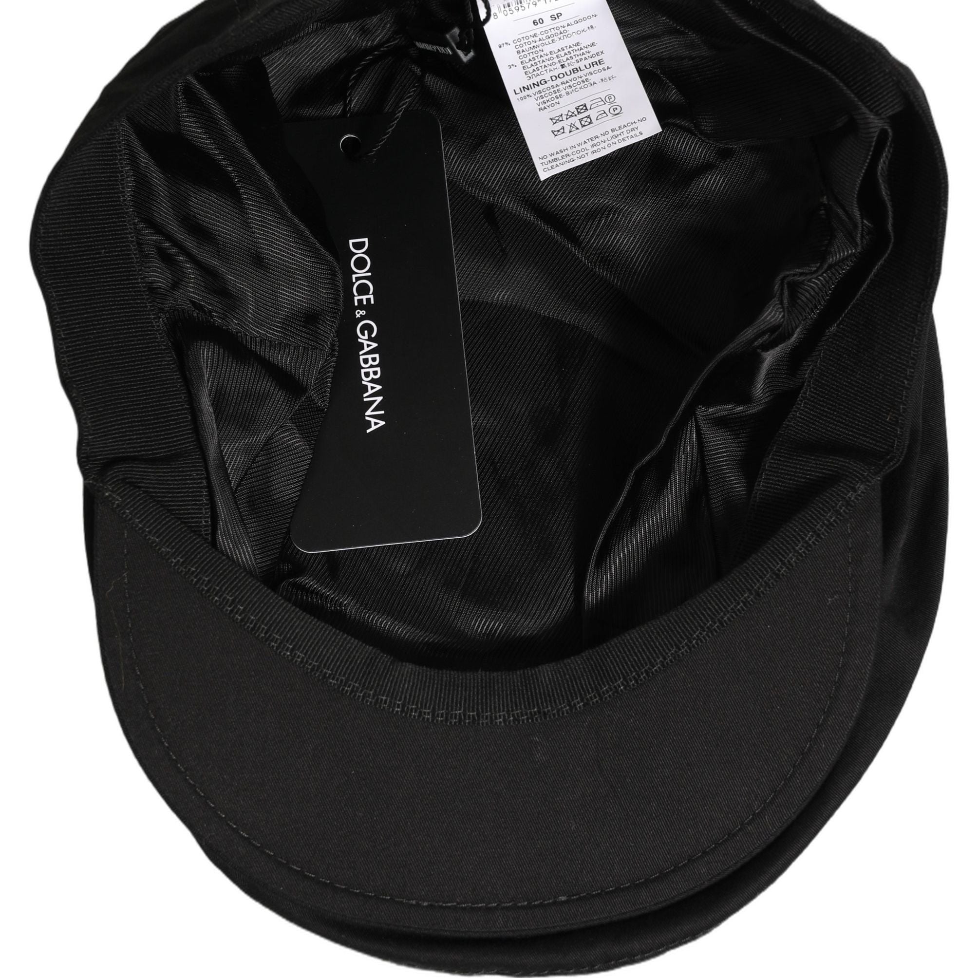 Dolce & Gabbana Men Black Cotton Stretch Newsboy Cloth Capello Hat