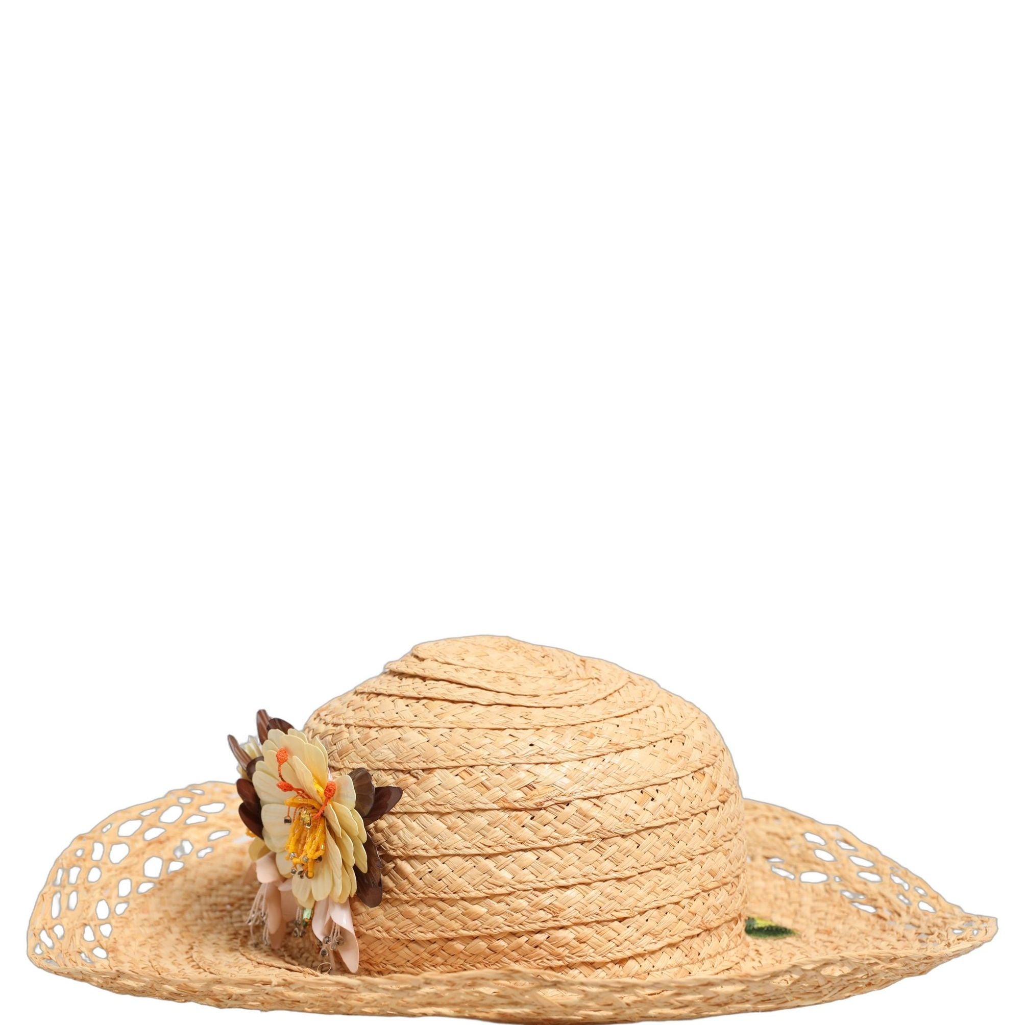 Dolce & Gabbana Women Beige Wide Brim Floral Bucket Capello Hat