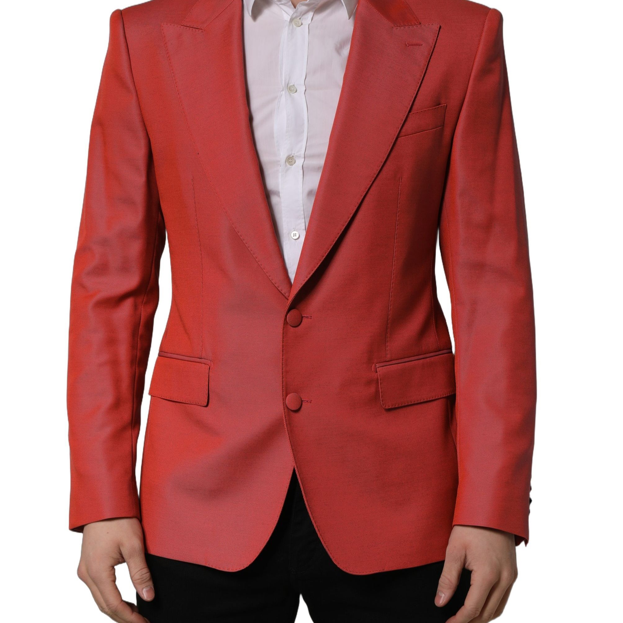 Dolce & Gabbana Red Wool Single Breasted Men Blazer Jacket
