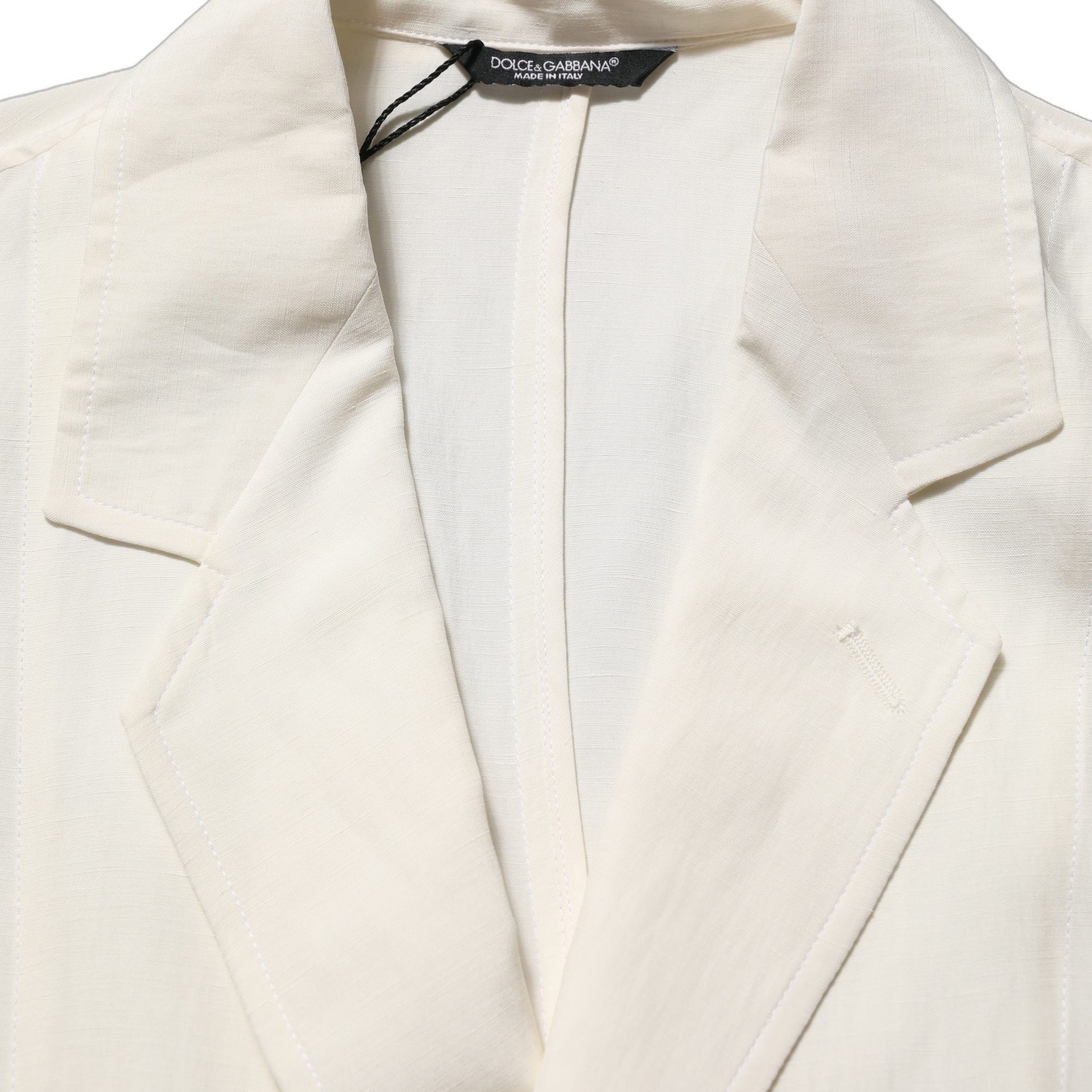Dolce & Gabbana Off White Flax Single Breasted Blazer Jacket