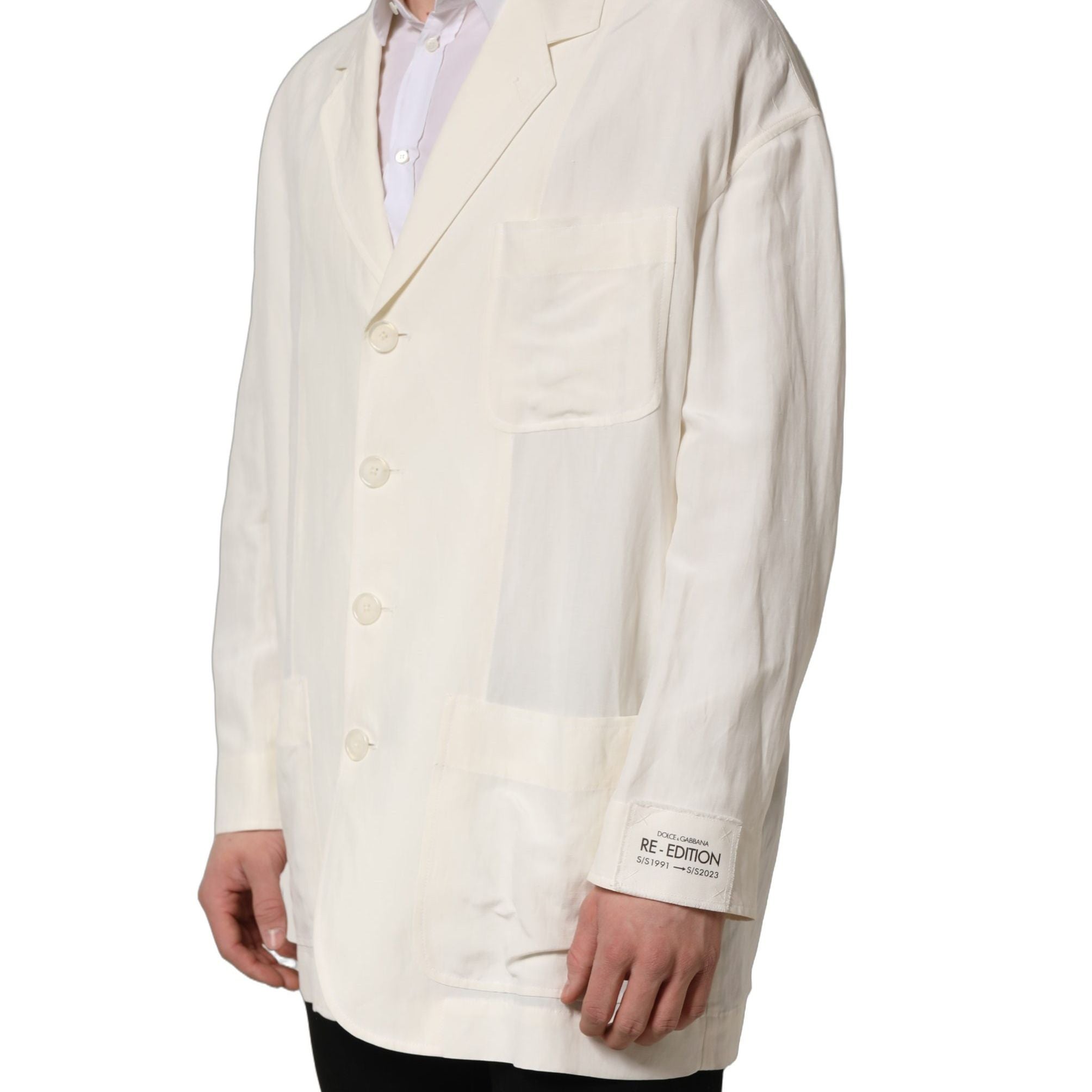 Dolce & Gabbana Off White Flax Single Breasted Blazer Jacket