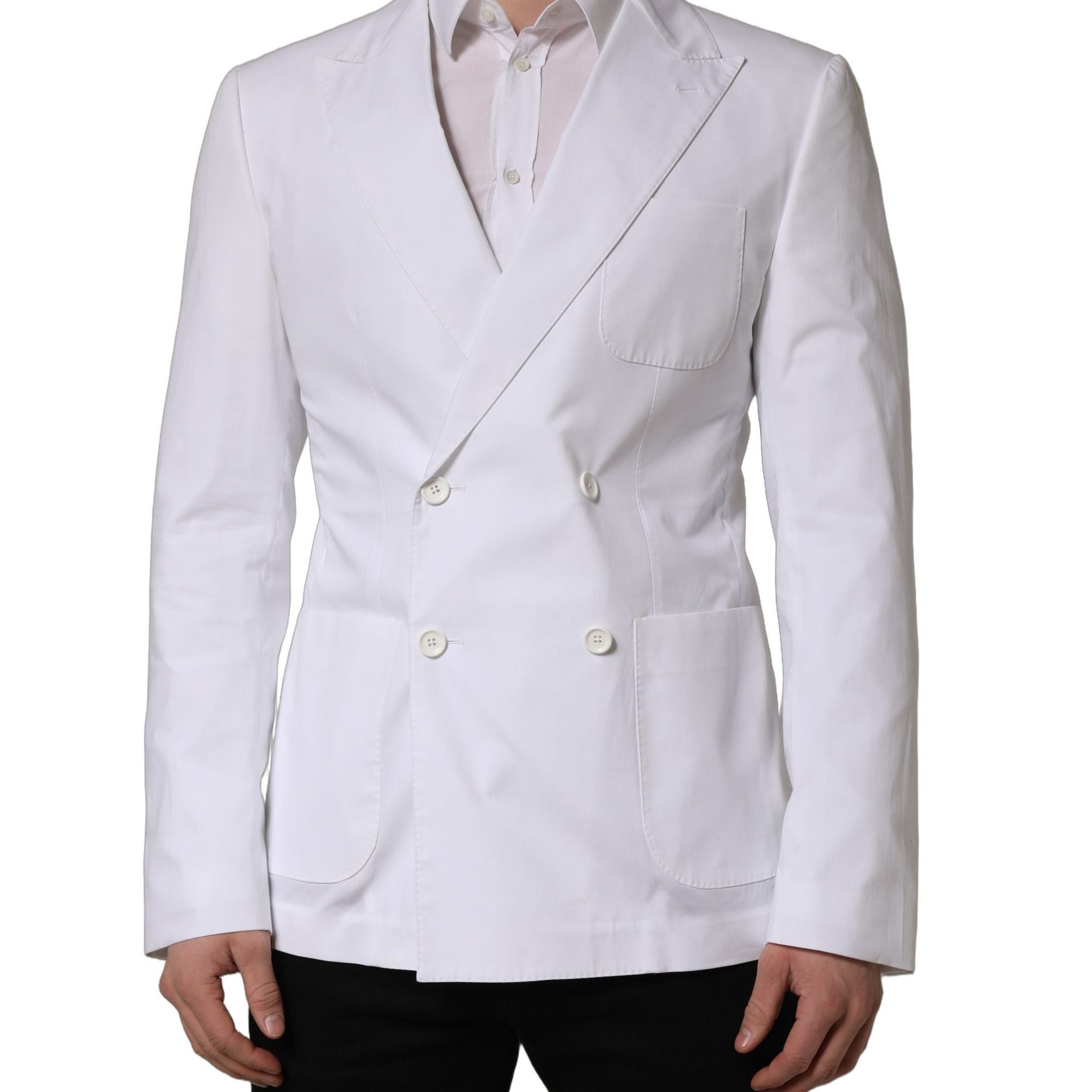 Dolce & Gabbana White Cotton Double Breasted Blazer Jacket