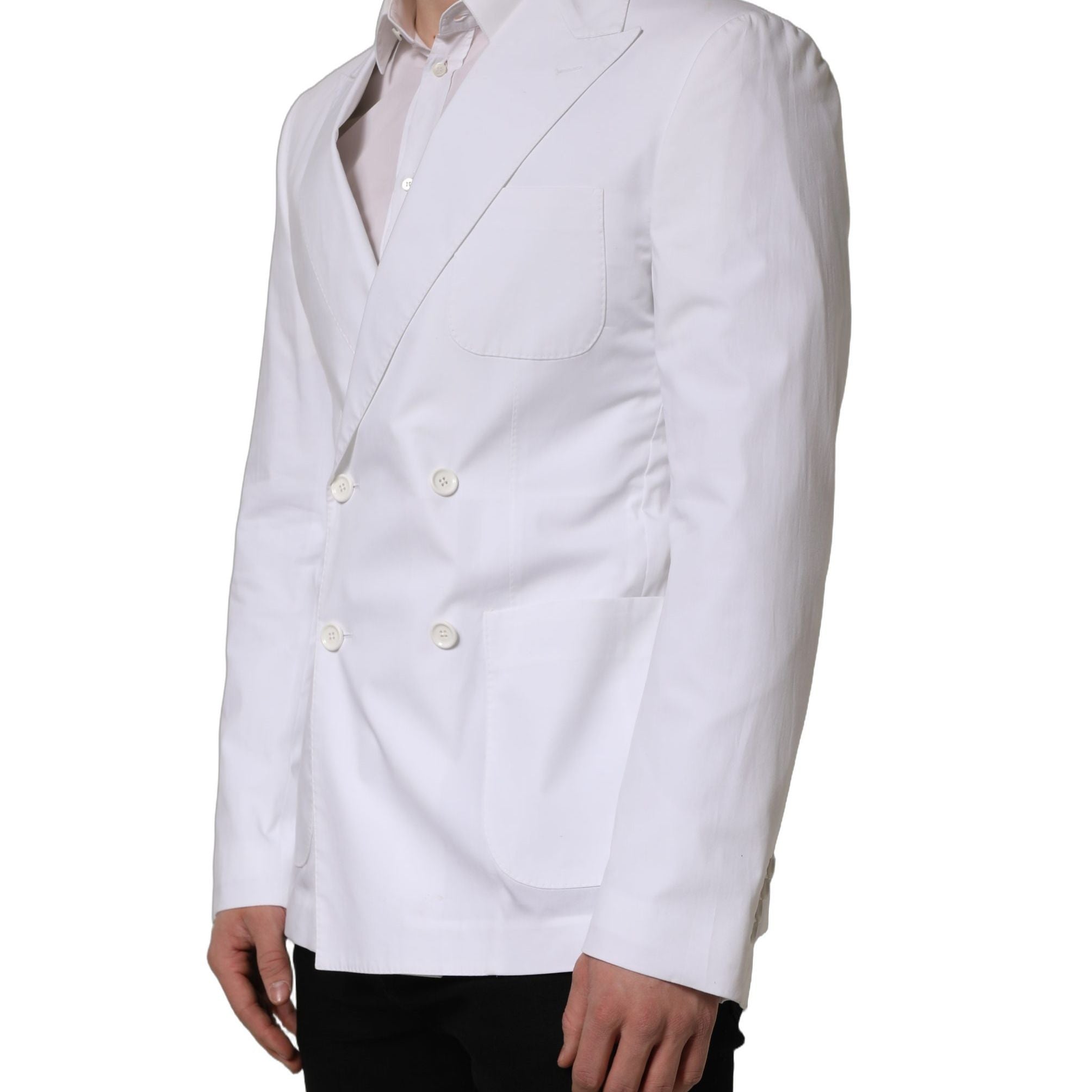 Dolce & Gabbana White Cotton Double Breasted Blazer Jacket
