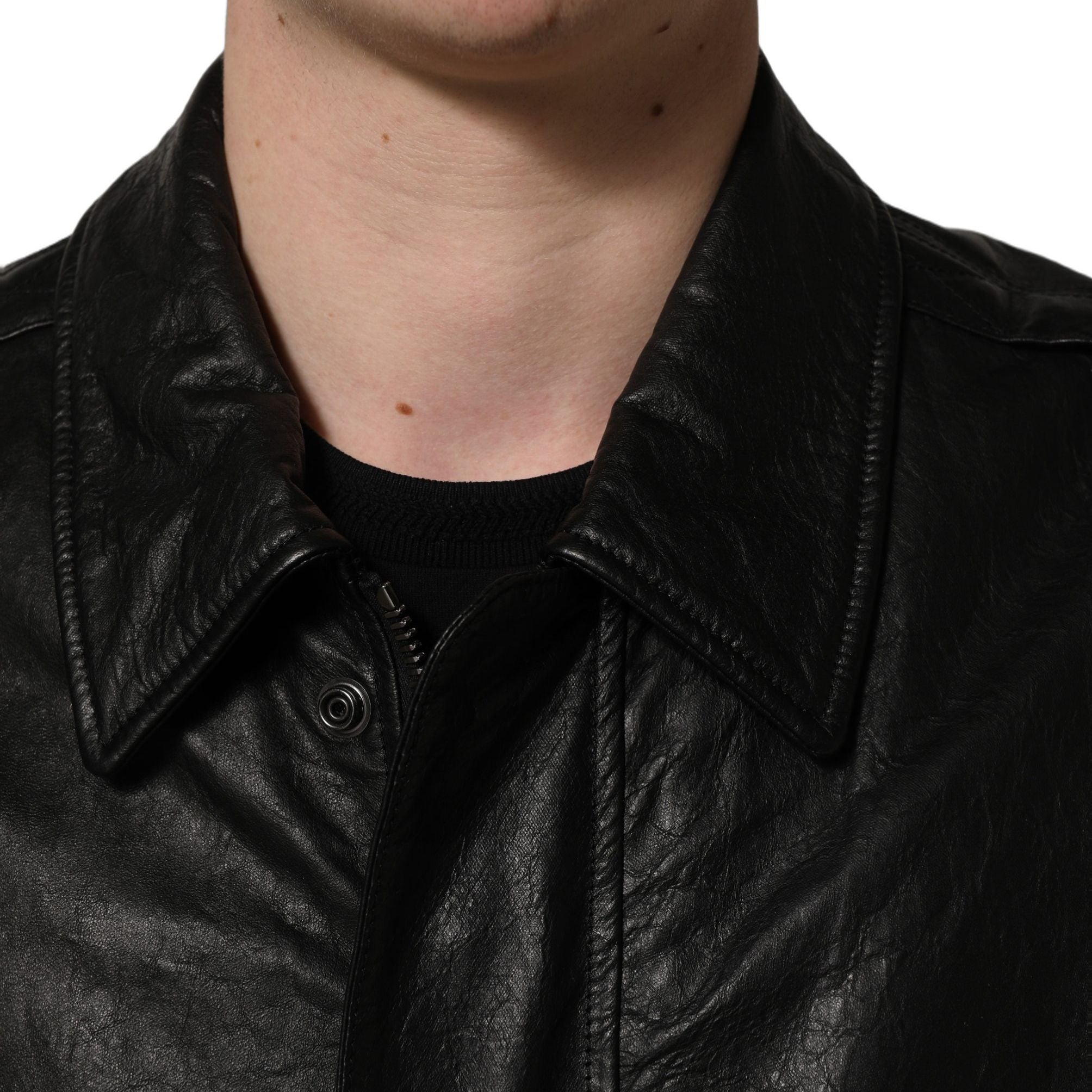 Dolce & Gabbana Black Leather Full Zip Men Biker Jacket