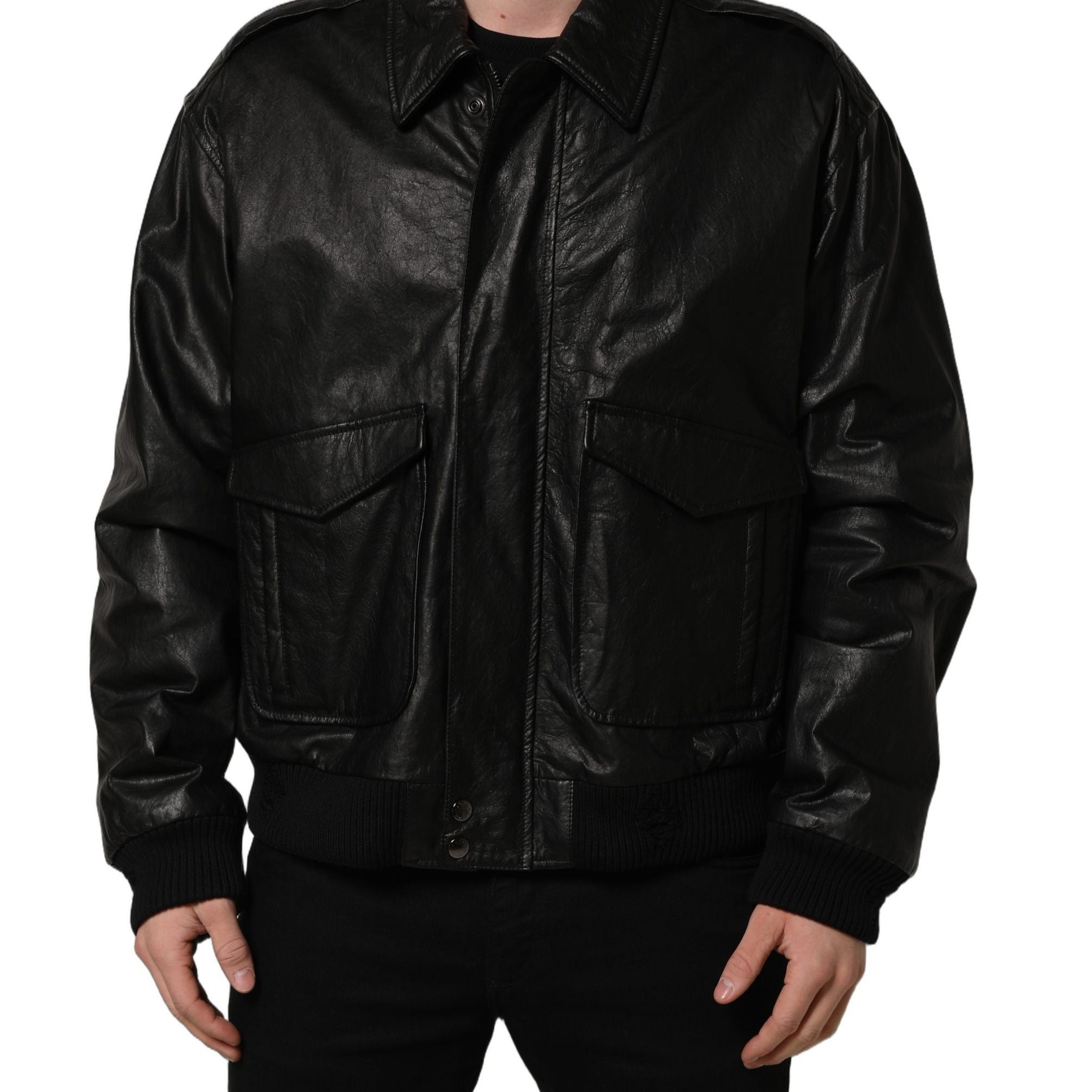 Dolce & Gabbana Black Leather Full Zip Men Biker Jacket