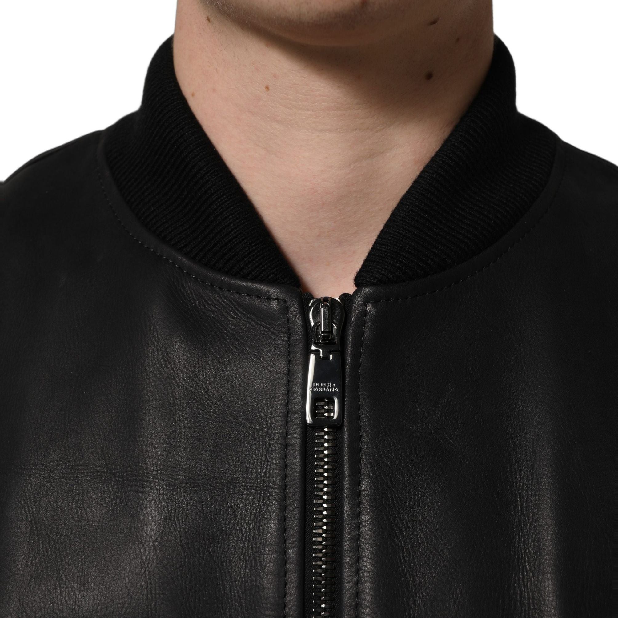 Dolce & Gabbana Black Leather Full Zip Men Biker Jacket