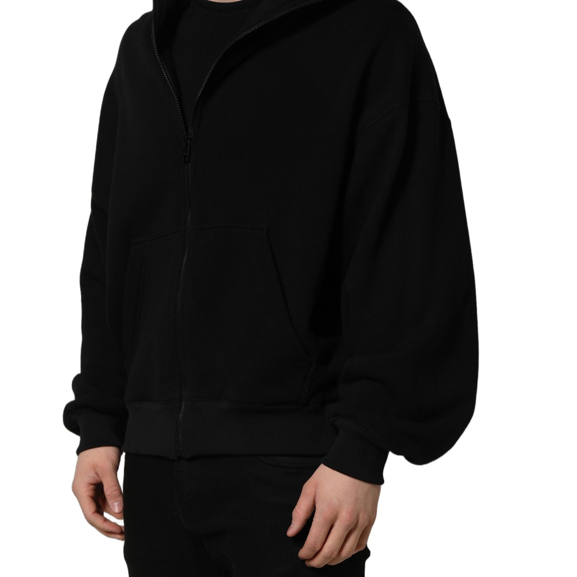 Dolce & Gabbana Black Cotton Men Hooded FullZip Bomber Jacket
