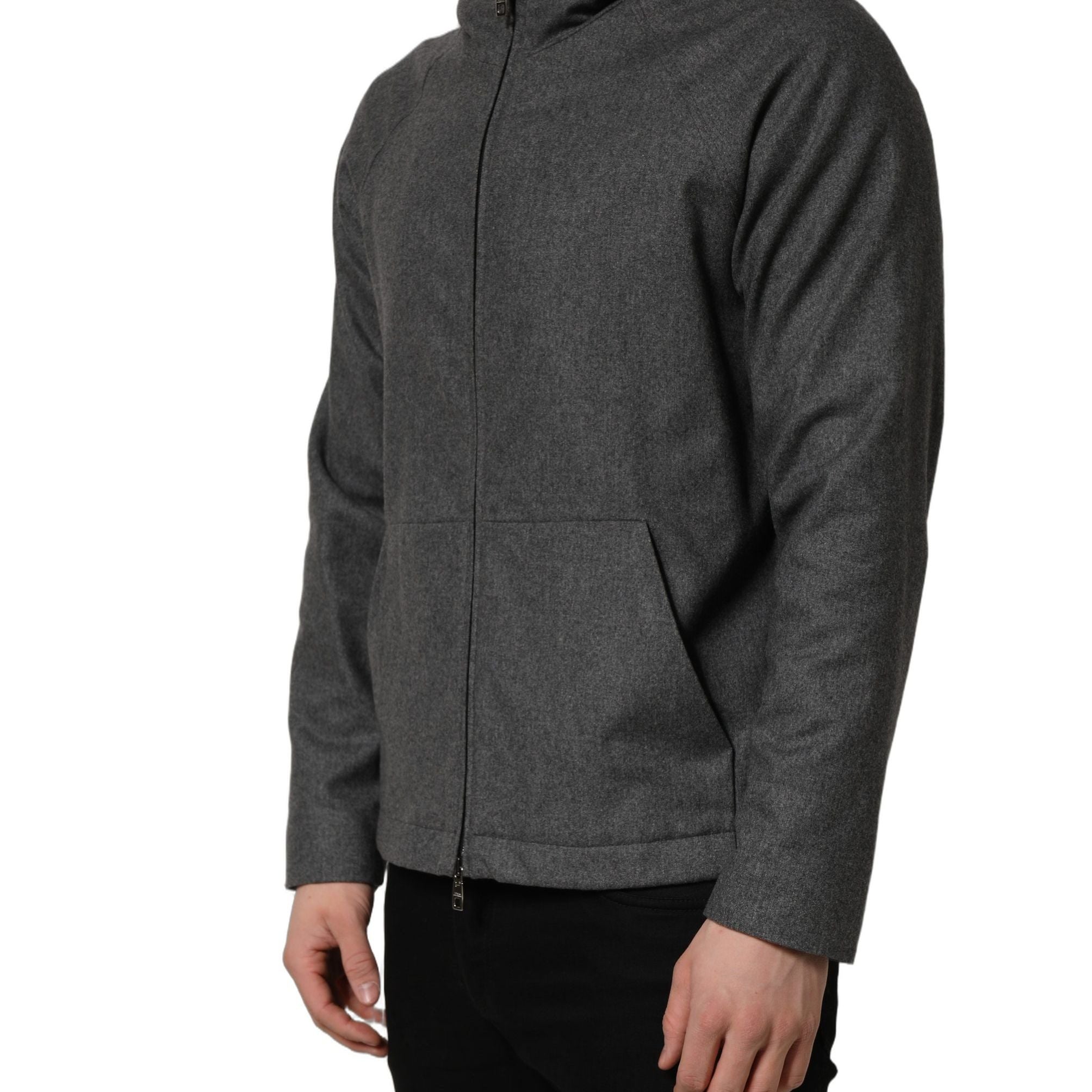 Dolce & Gabbana Gray Cotton Men Hooded Full Zip Bomber Jacket