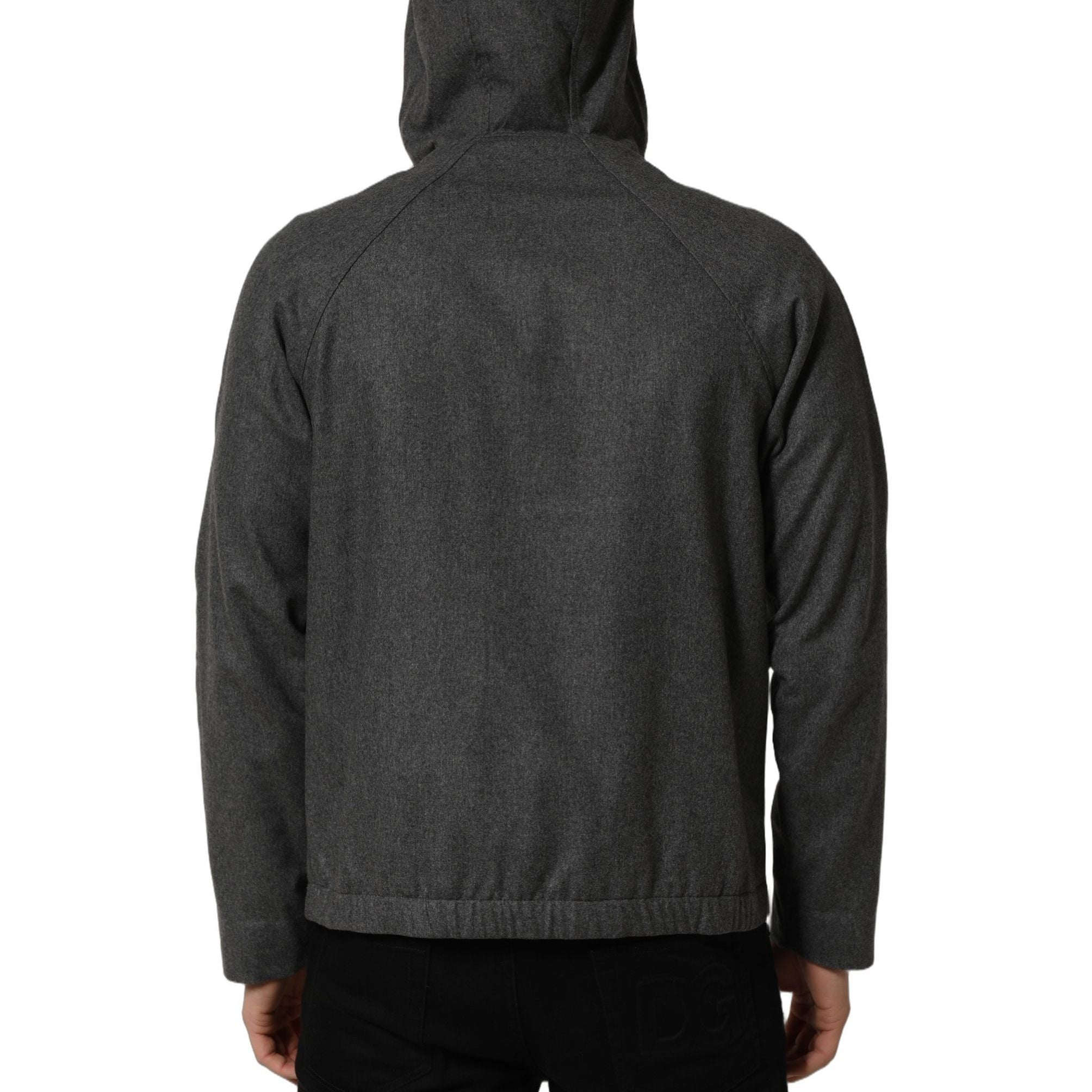 Dolce & Gabbana Gray Cotton Men Hooded Full Zip Bomber Jacket