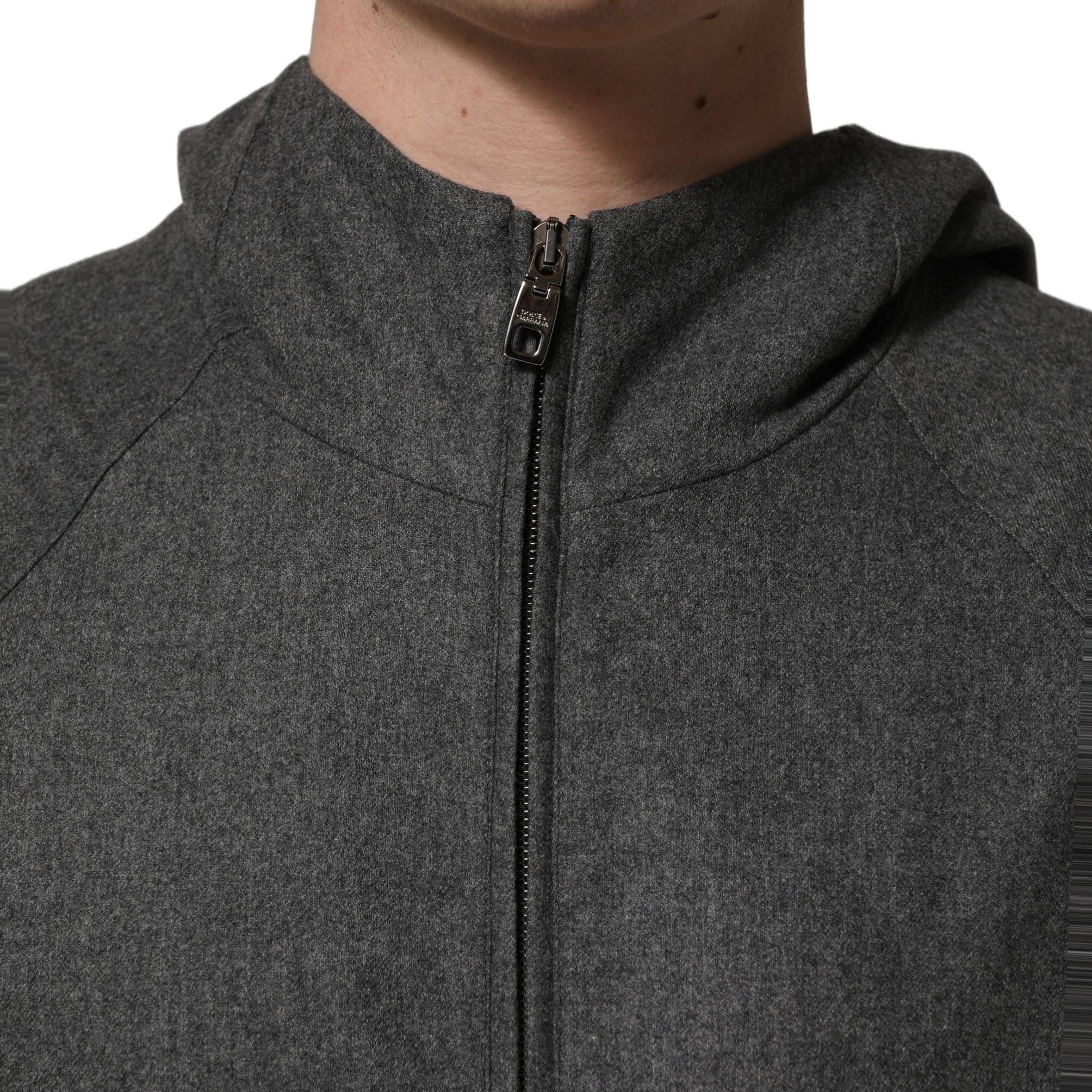 Dolce & Gabbana Gray Cotton Men Hooded Full Zip Bomber Jacket