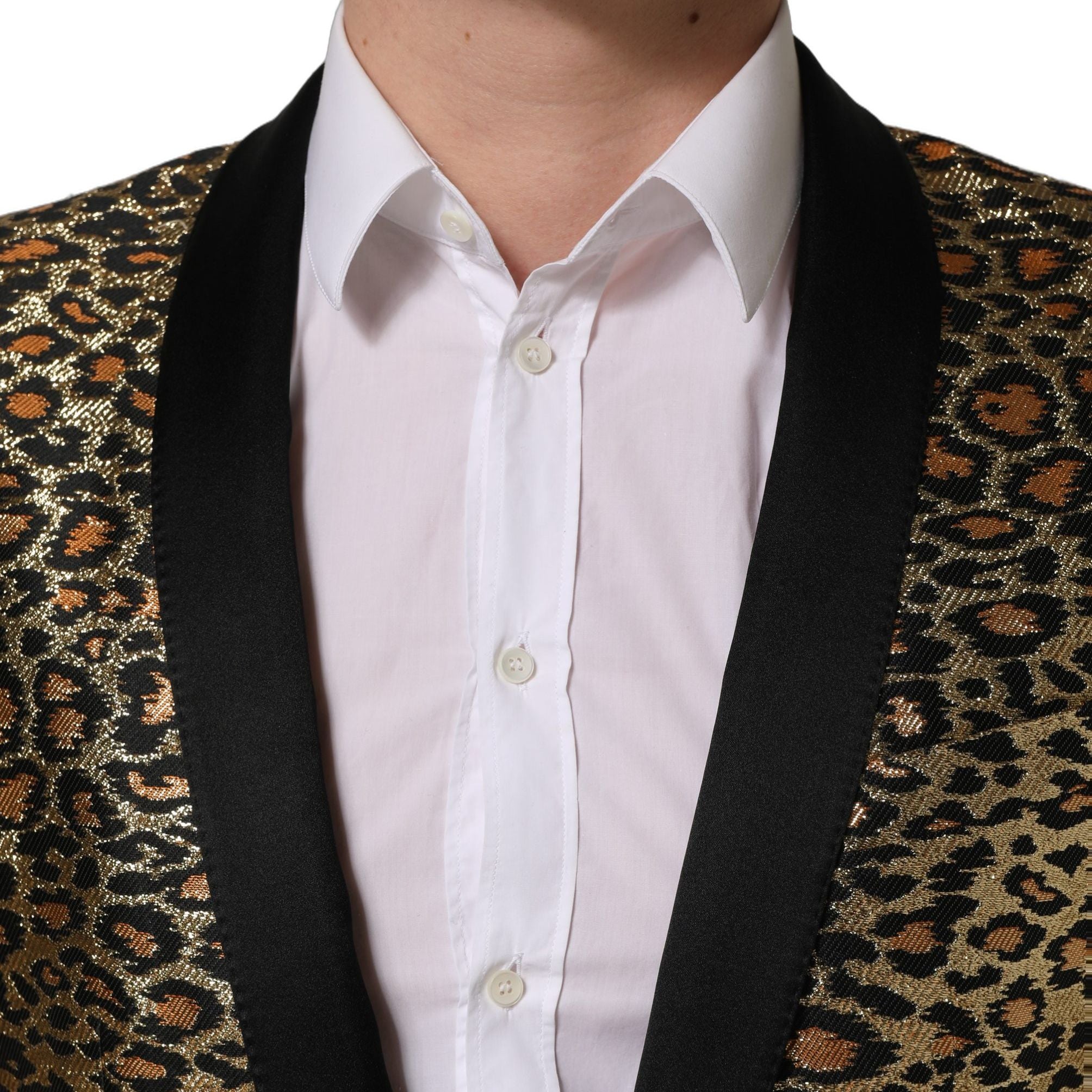 Dolce & Gabbana Gold Leopard Single Breasted Men Coat Jacket