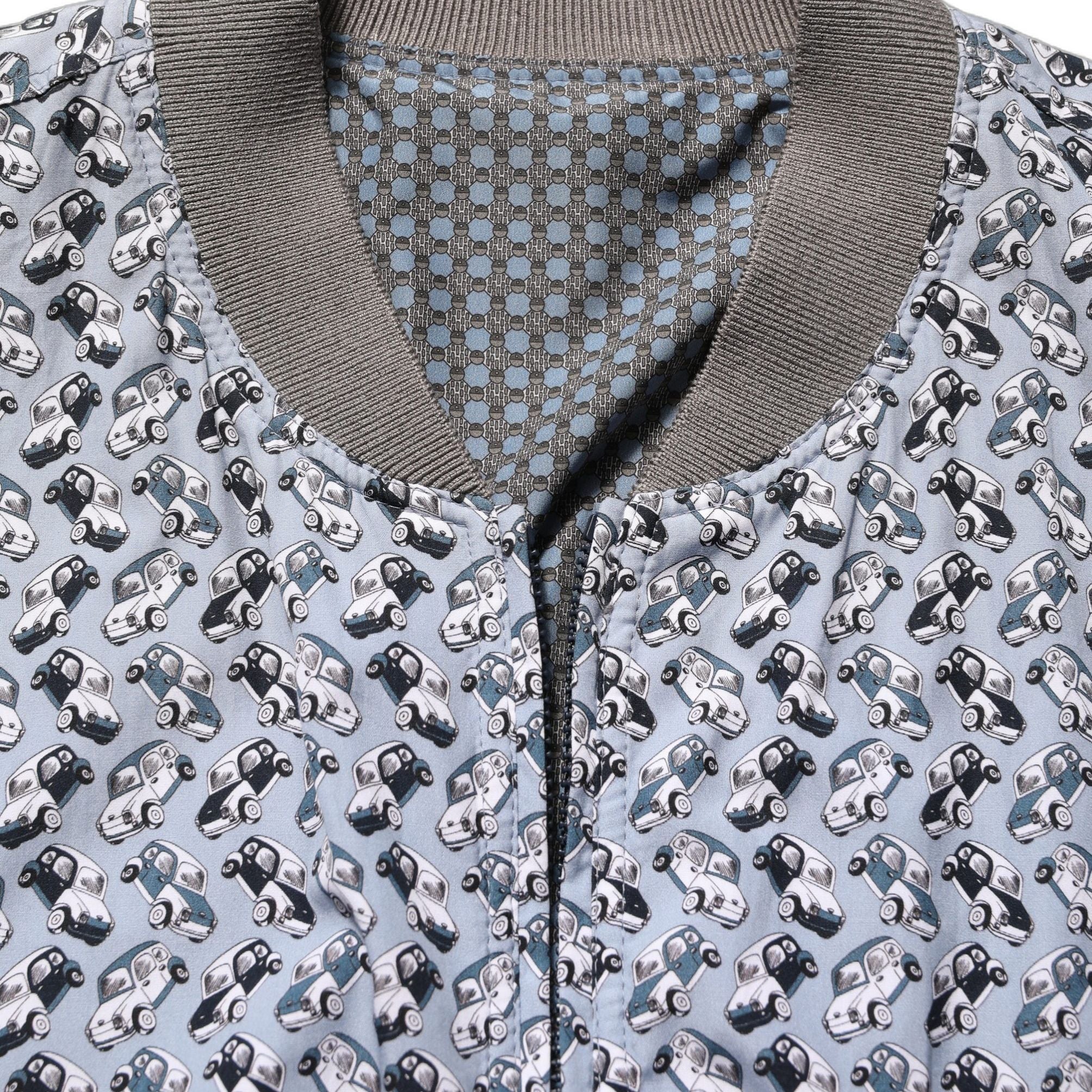 Dolce & Gabbana Light Blue Cotton Car Print Bomber Jacket