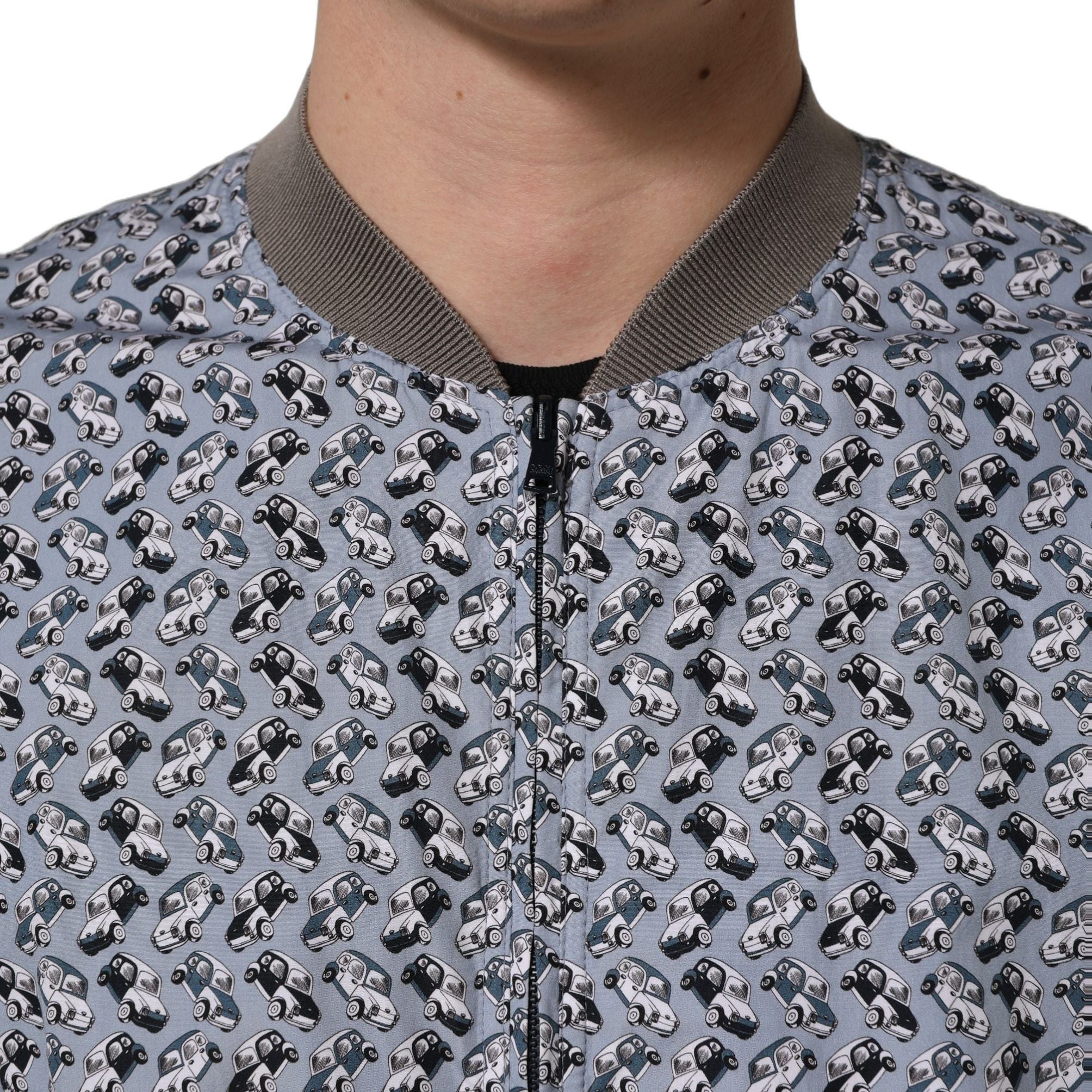 Dolce & Gabbana Light Blue Cotton Car Print Bomber Jacket