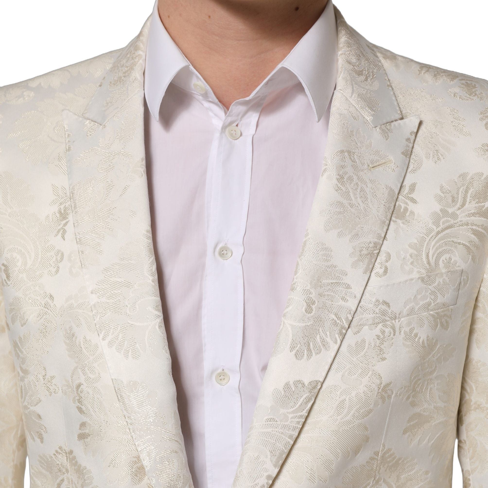 Dolce & Gabbana Off White Floral Single Breasted Men Jacket