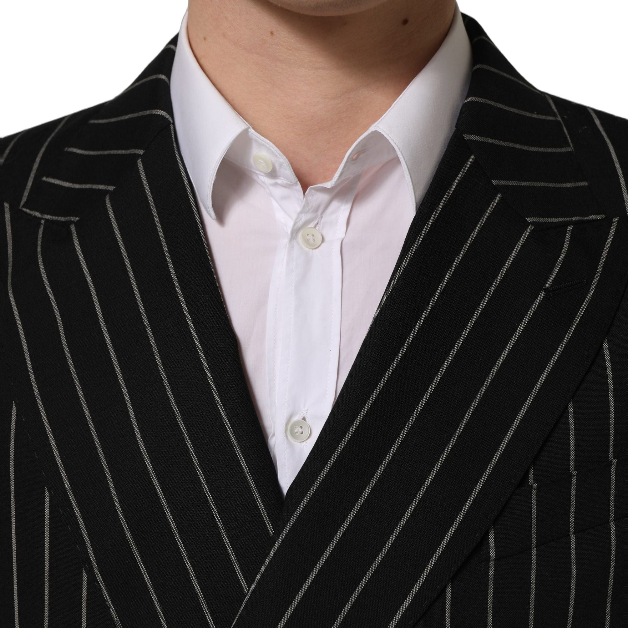 Dolce & Gabbana Black Stripes Wool Double Breasted Jacket