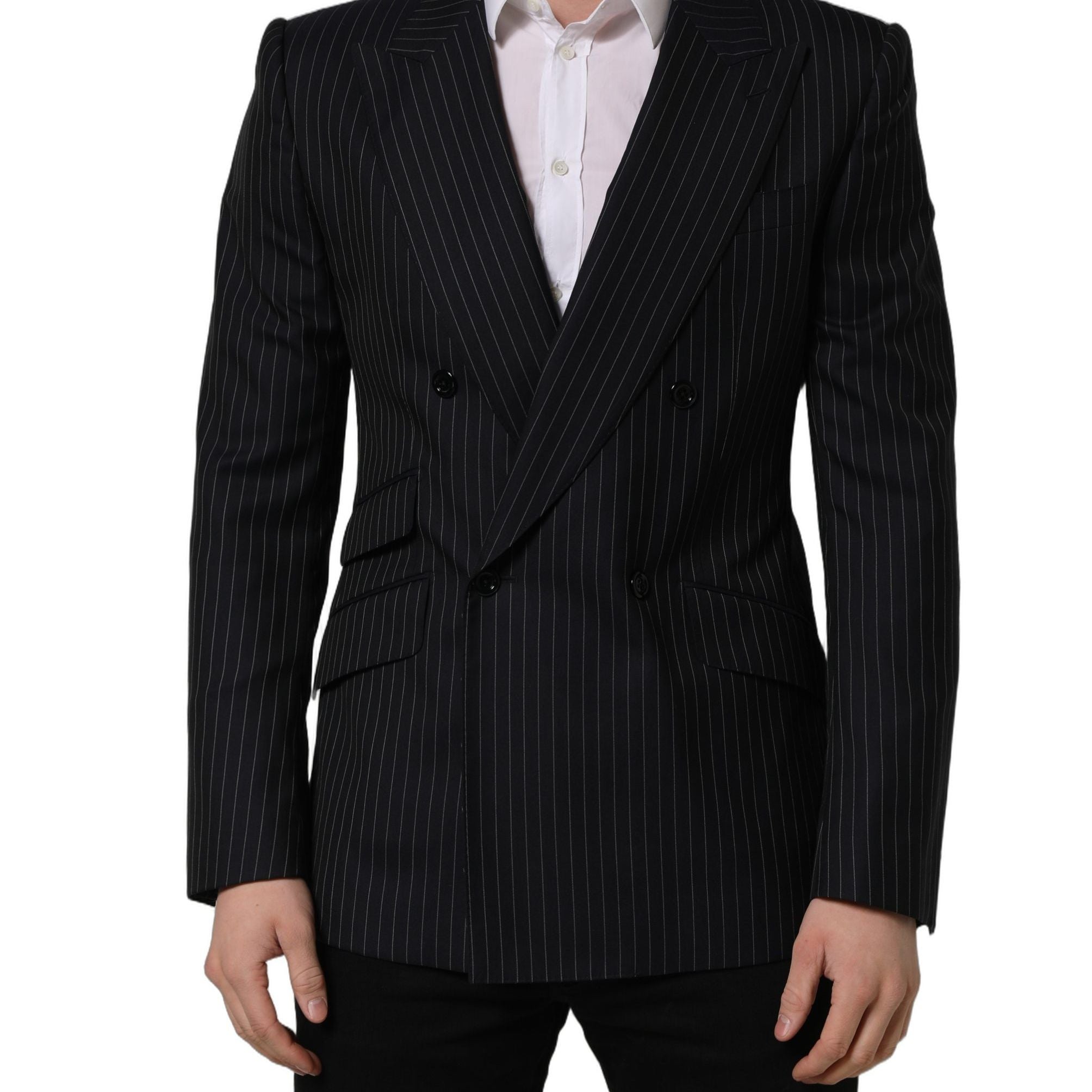 Dolce & Gabbana Black Stripes Wool Double Breasted Jacket