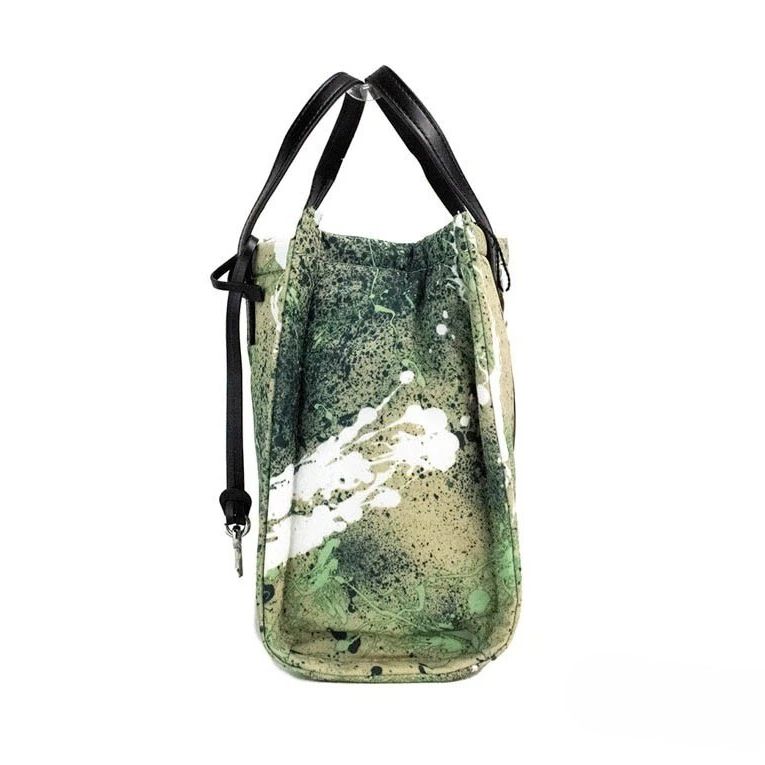 Marc Jacobs Mini Green Multi Splatter Paint Print Nylon Crossbody Tote Handbag