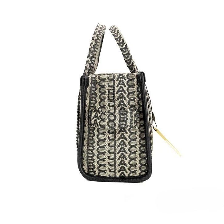 Marc Jacobs The Monogram Beige Mini Tote Woven Jacquard Canvas Crossbody Handbag