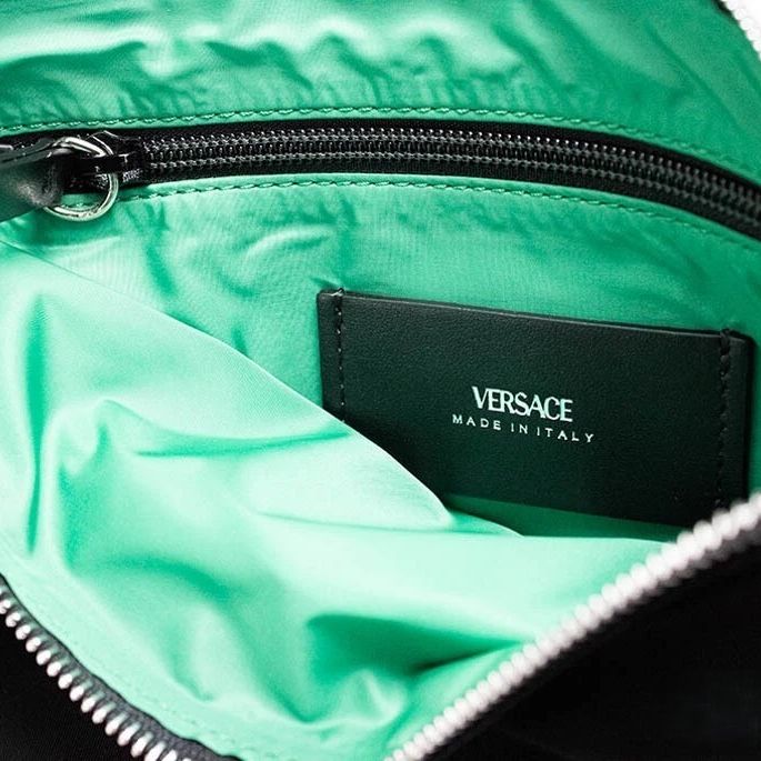 Versace Large Black Nylon Fabric Medusa Convertible Pouch Clutch Wristlet Bag