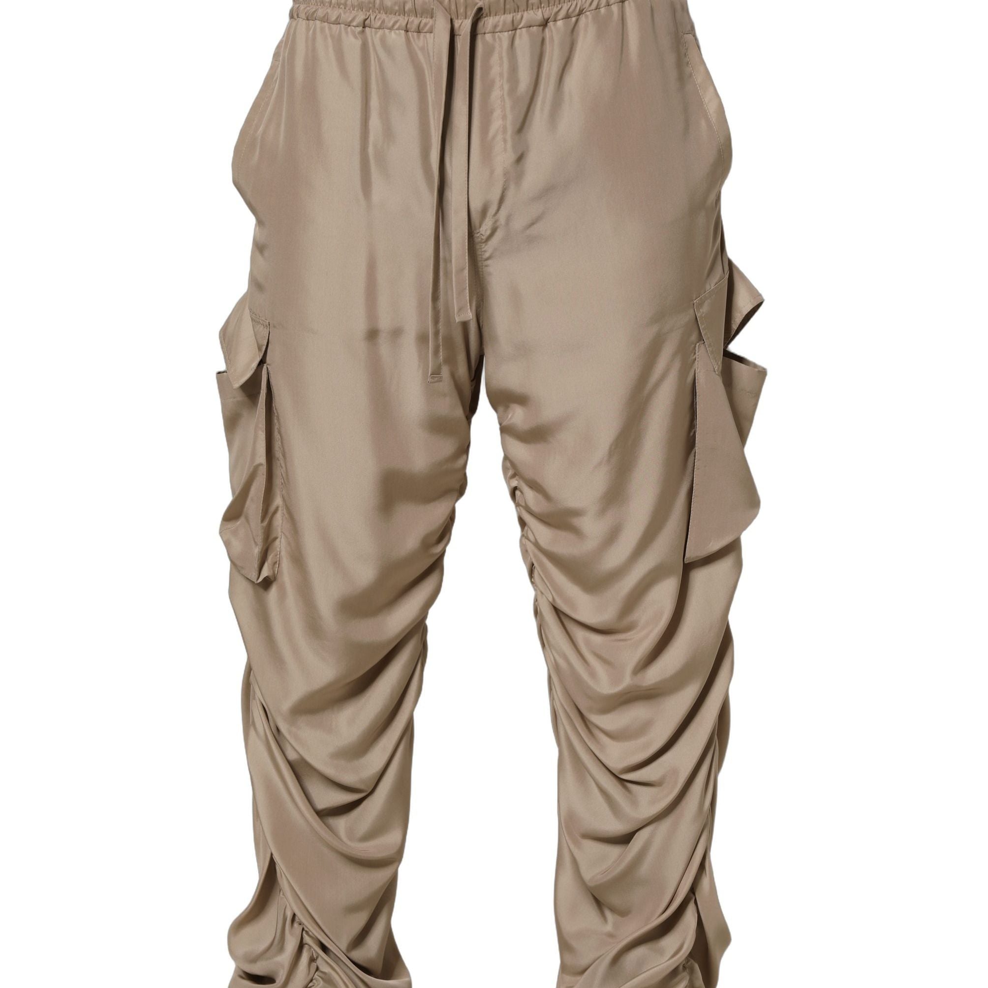 Dolce & Gabbana Brown Ruched Cargo Parachute Men Jogger Pants