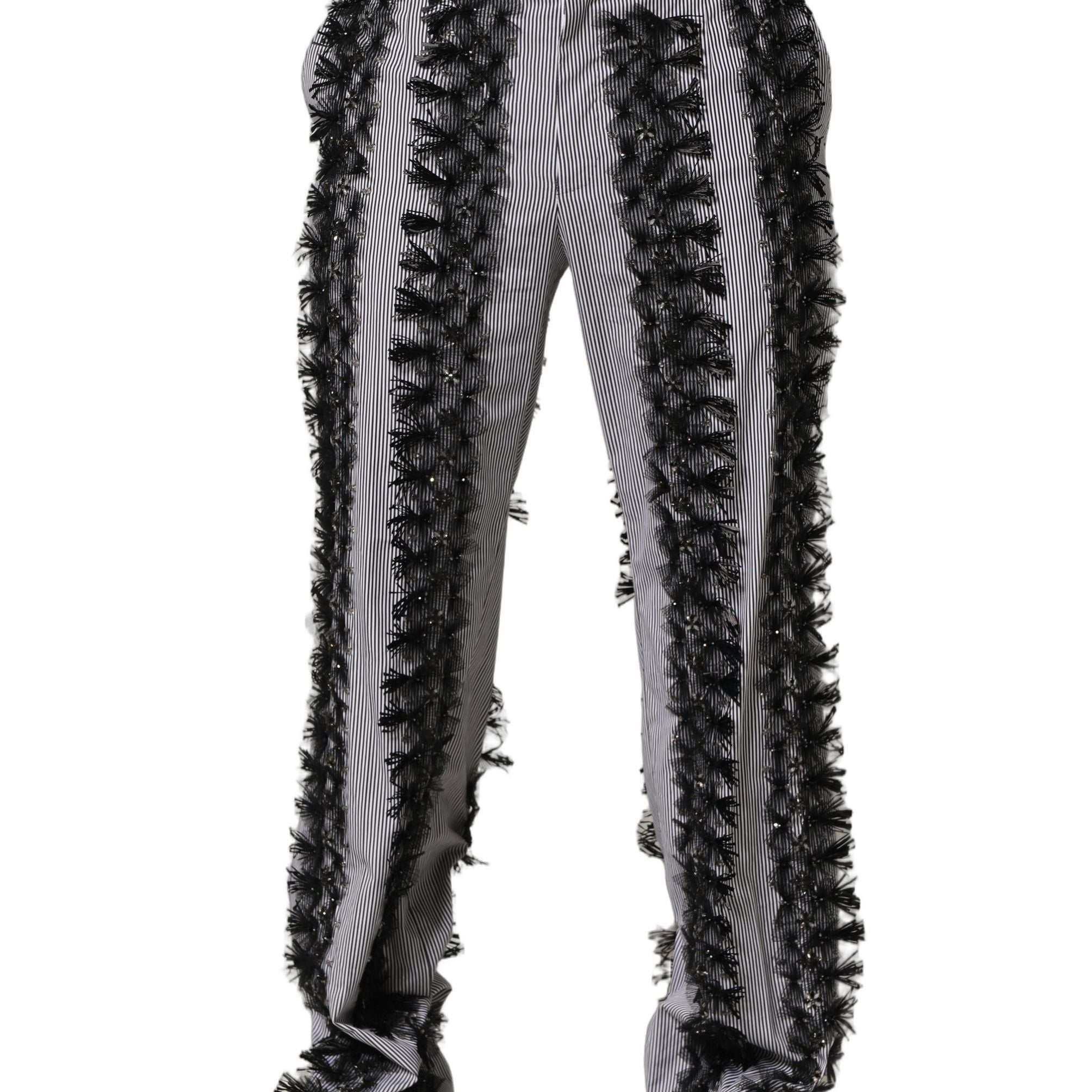 Dolce & Gabbana BlackGray Pinstripe Embellished Trouser Pants