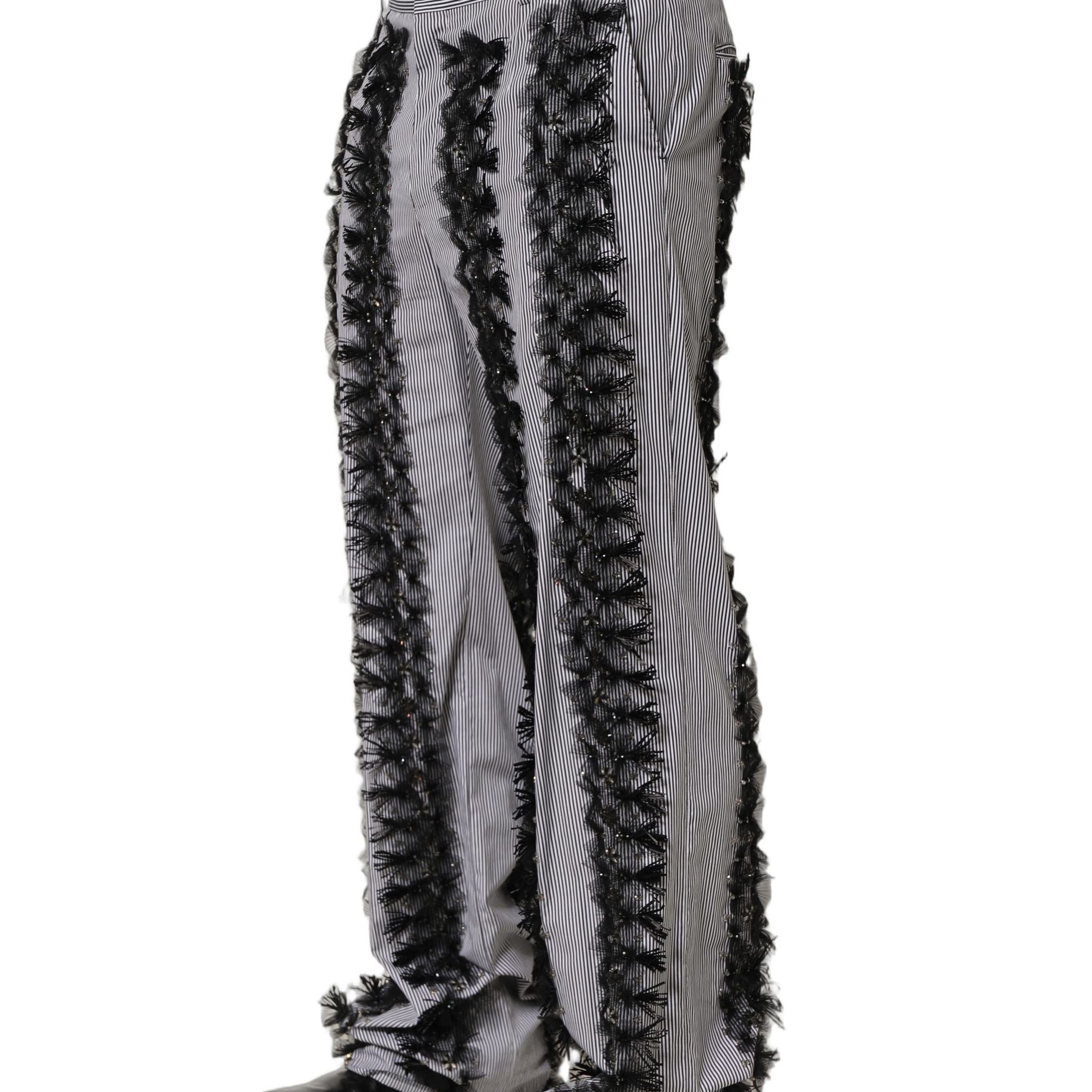Dolce & Gabbana BlackGray Pinstripe Embellished Trouser Pants