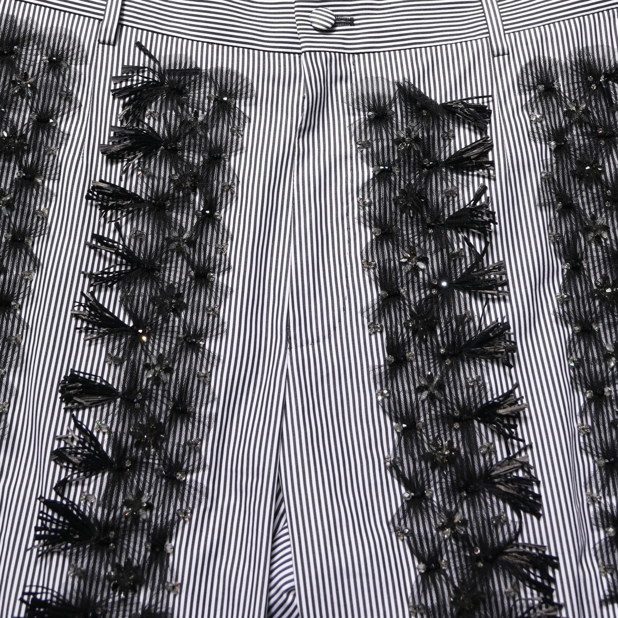 Dolce & Gabbana BlackGray Pinstripe Embellished Trouser Pants