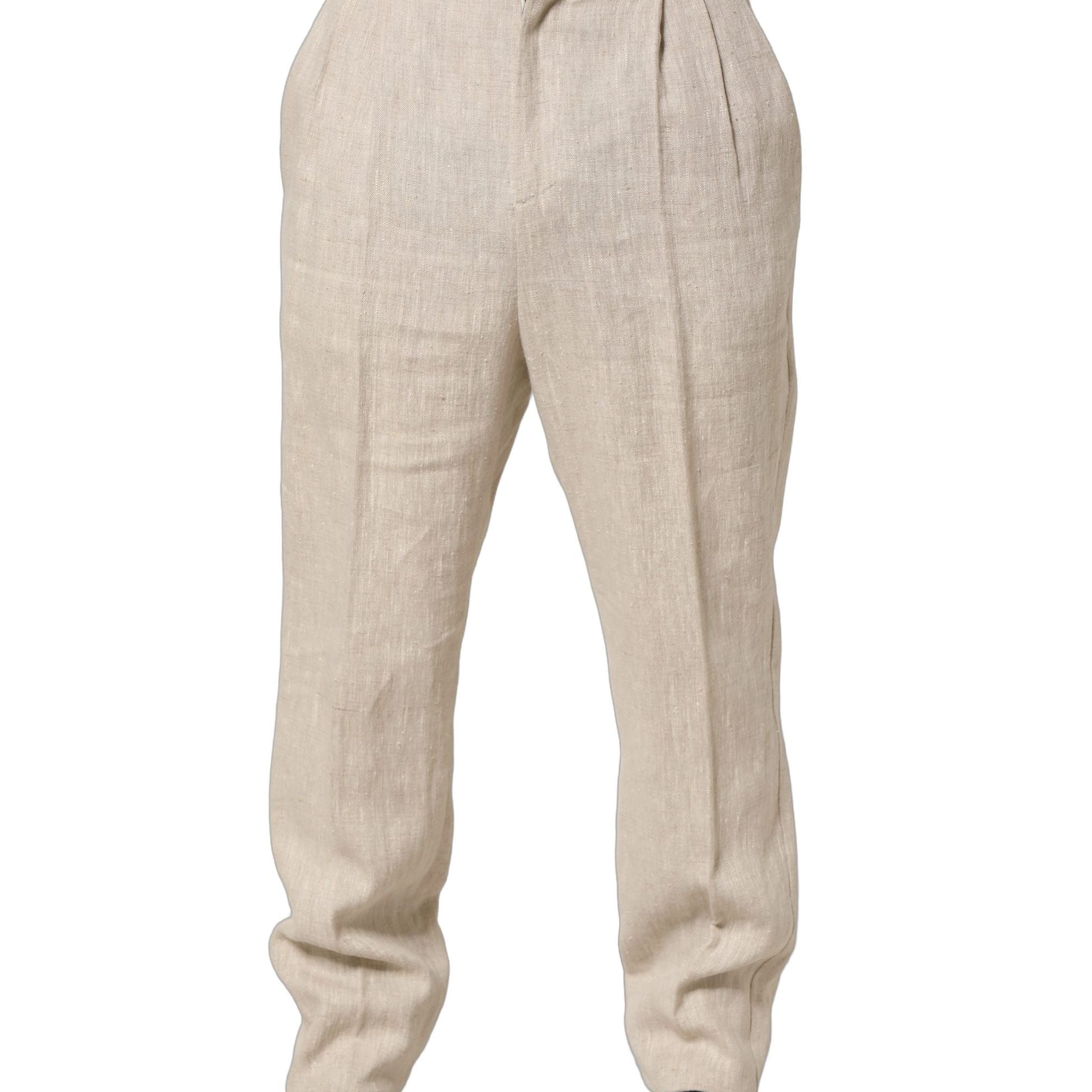 Dolce & Gabbana Beige Linen Tapered Men Dress Trouser Pants