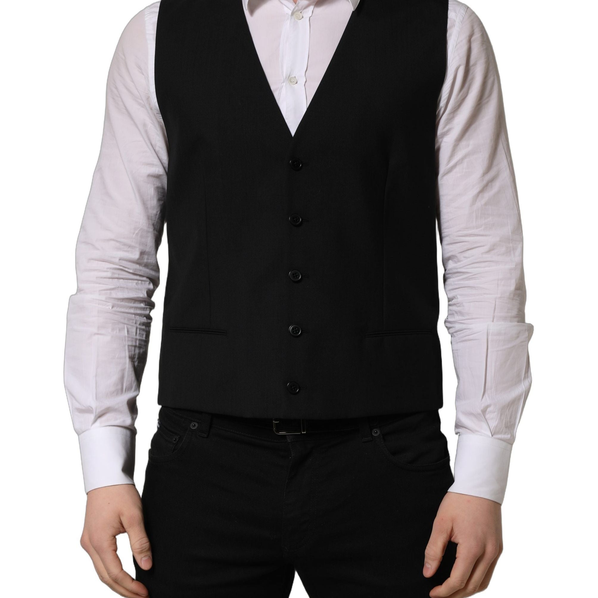 Dolce & Gabbana Black Wool Single Breasted Waistcoat Vest