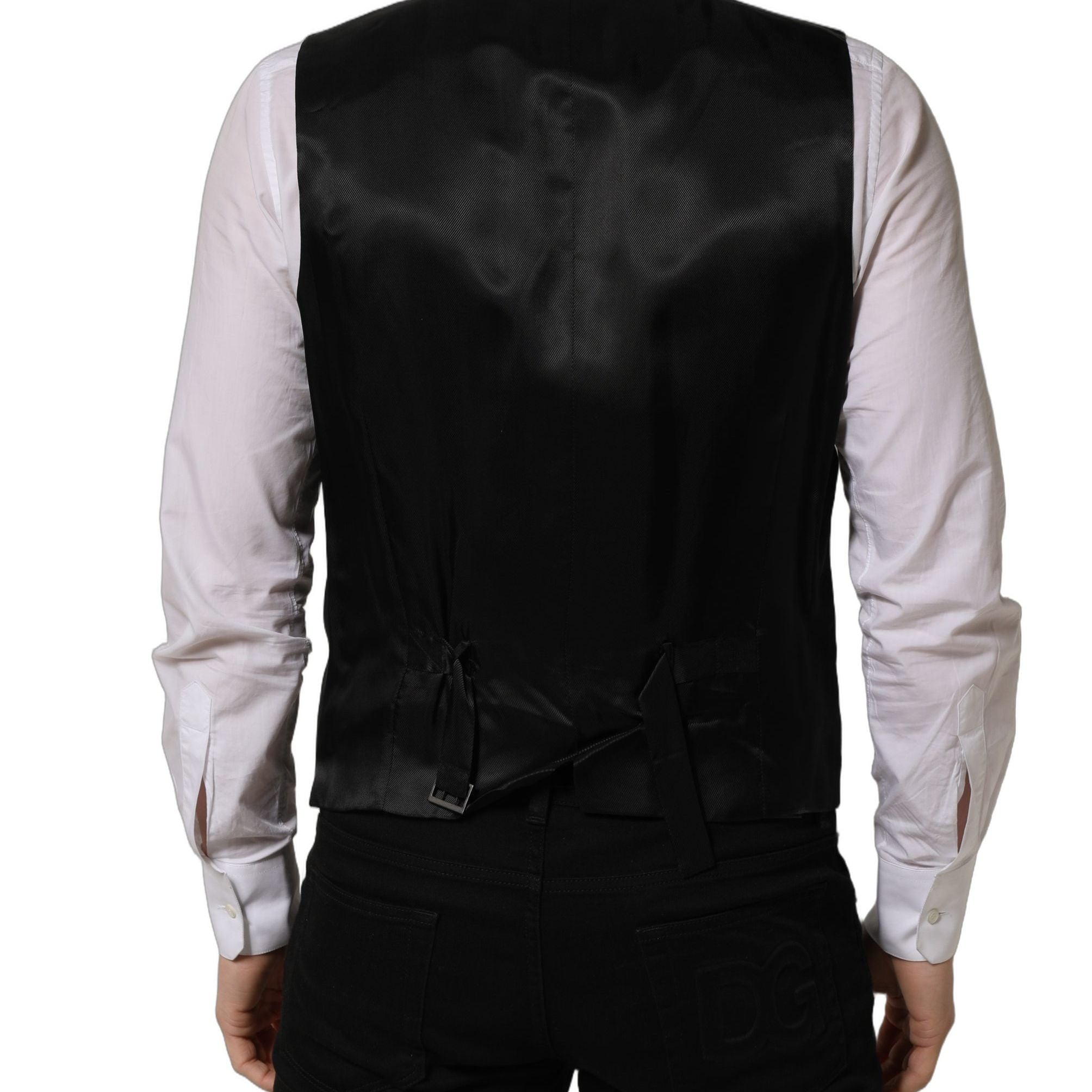 Dolce & Gabbana Black Wool Single Breasted Waistcoat Vest