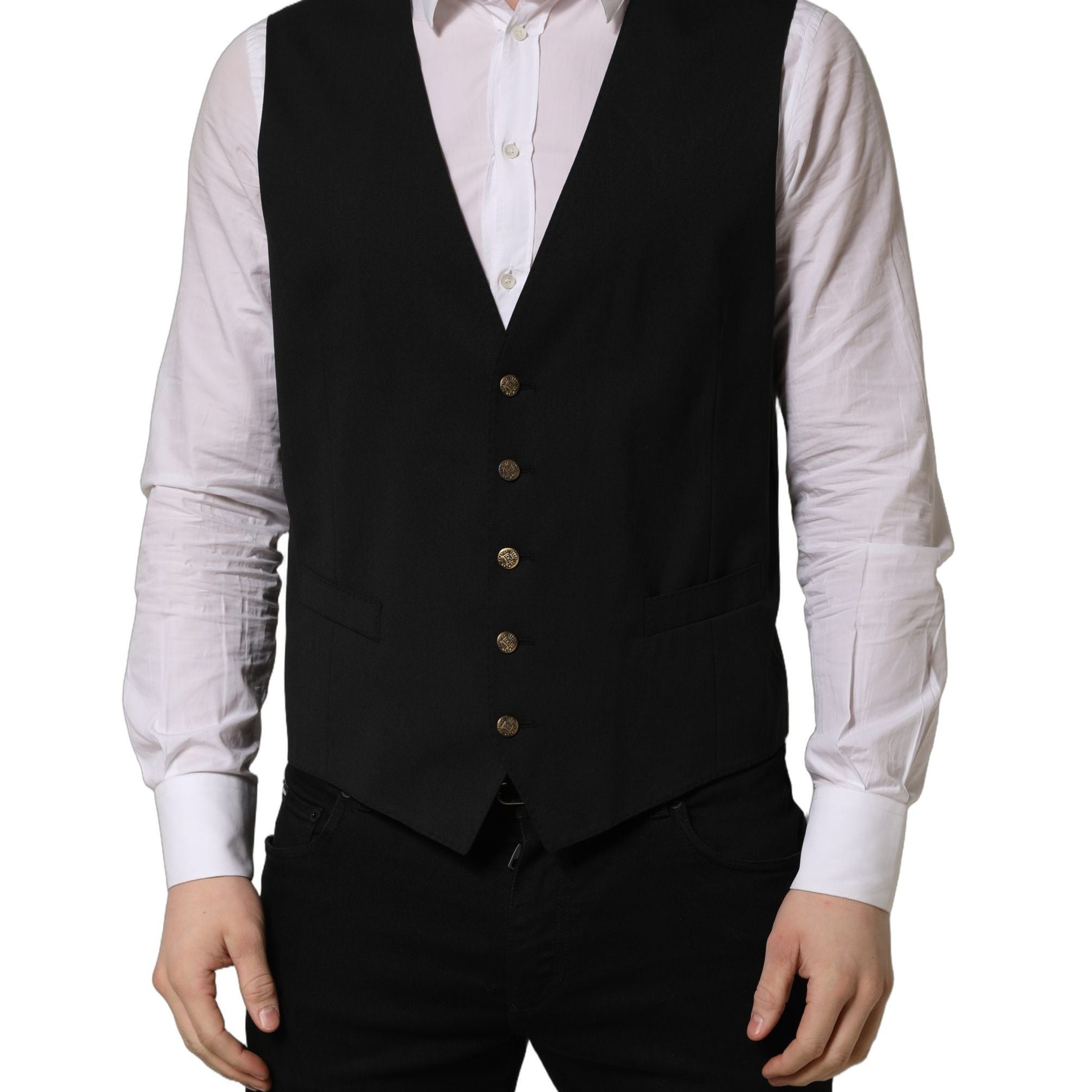 Dolce & Gabbana Black Single Breasted Men Waistcoat Vest