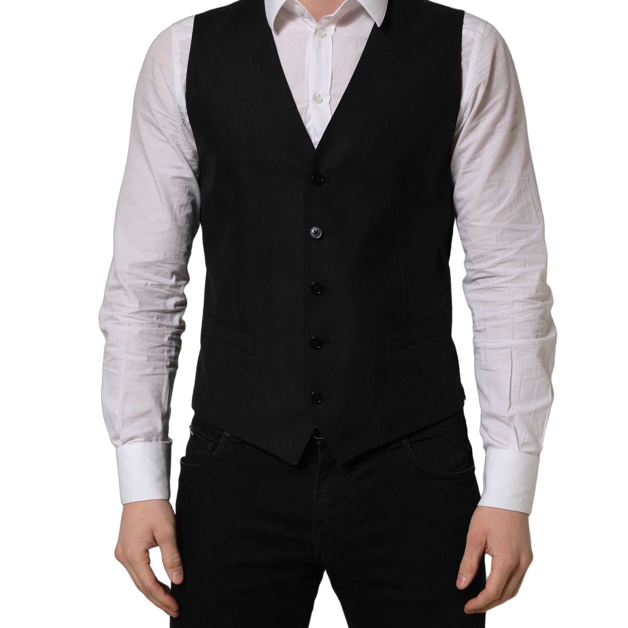 Dolce & Gabbana Black Wool Single Breasted Waistcoat Vest