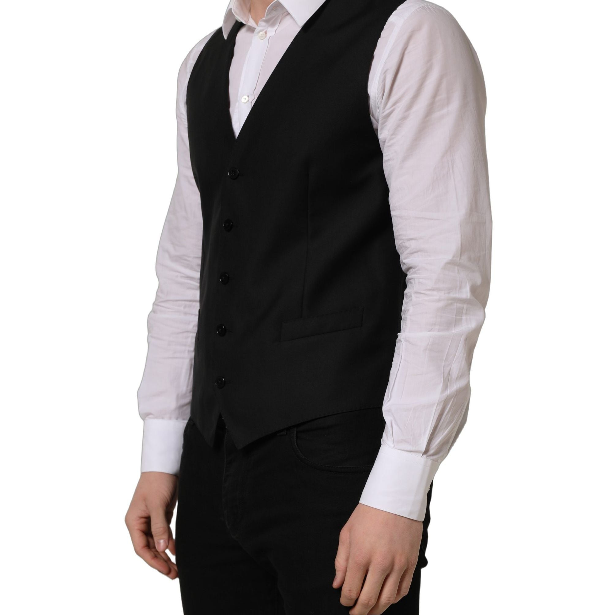 Dolce & Gabbana Black Wool Single Breasted Waistcoat Vest