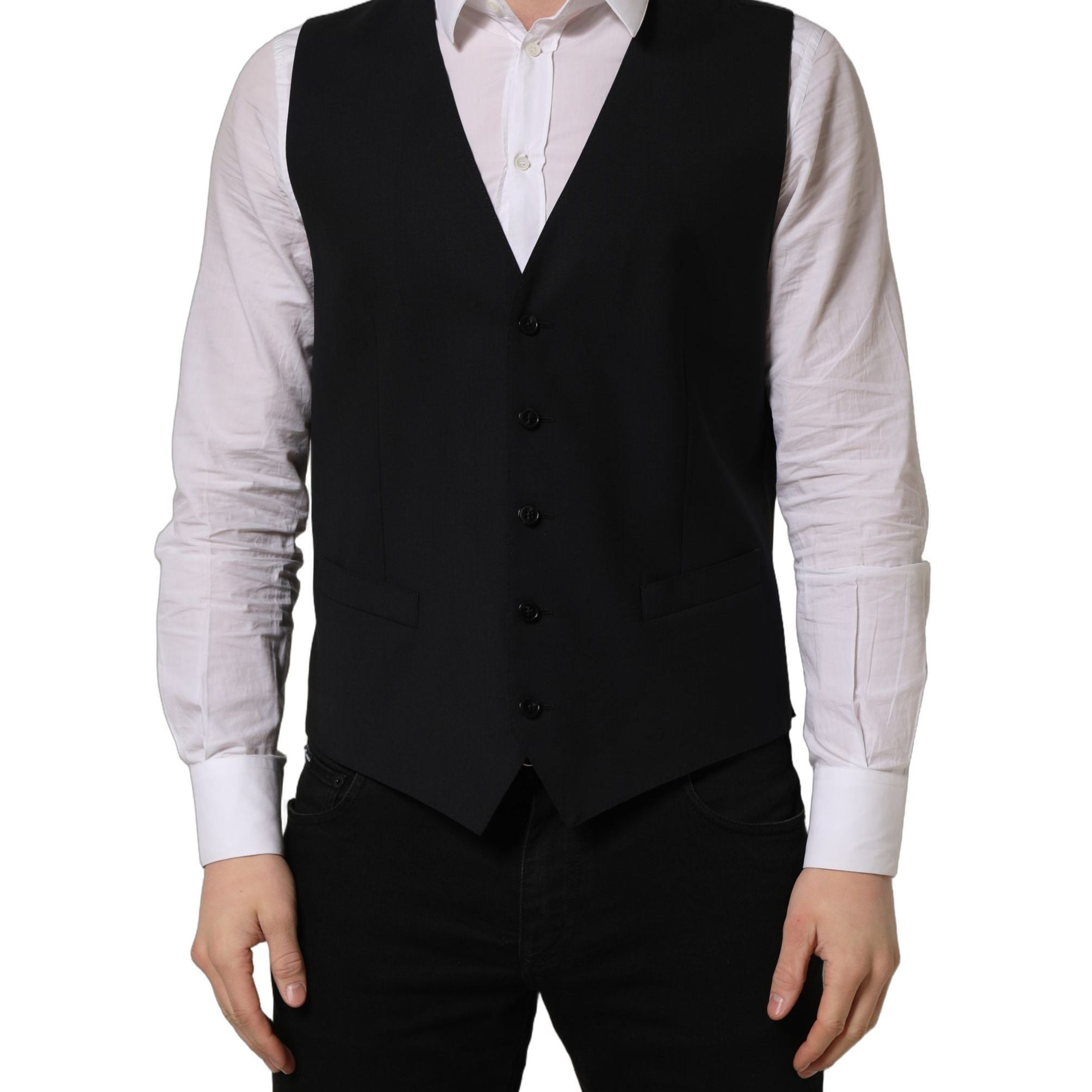 Dolce & Gabbana Black Wool Single Breasted Waistcoat Vest
