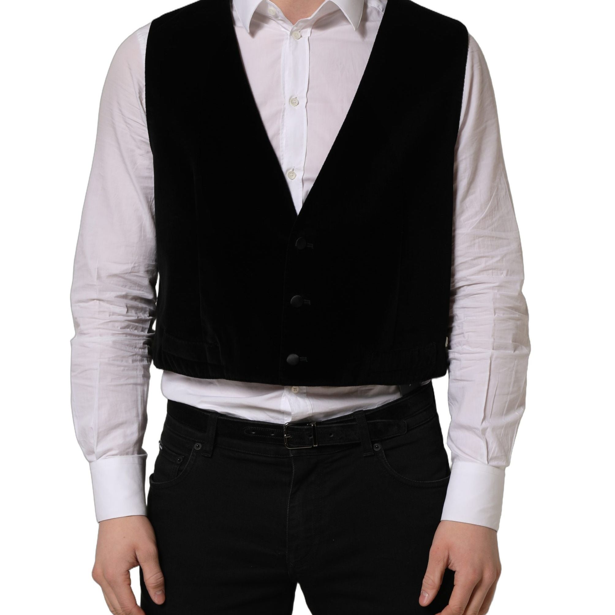 Dolce & Gabbana Black Cotton SingleBreasted Waistcoat Vest
