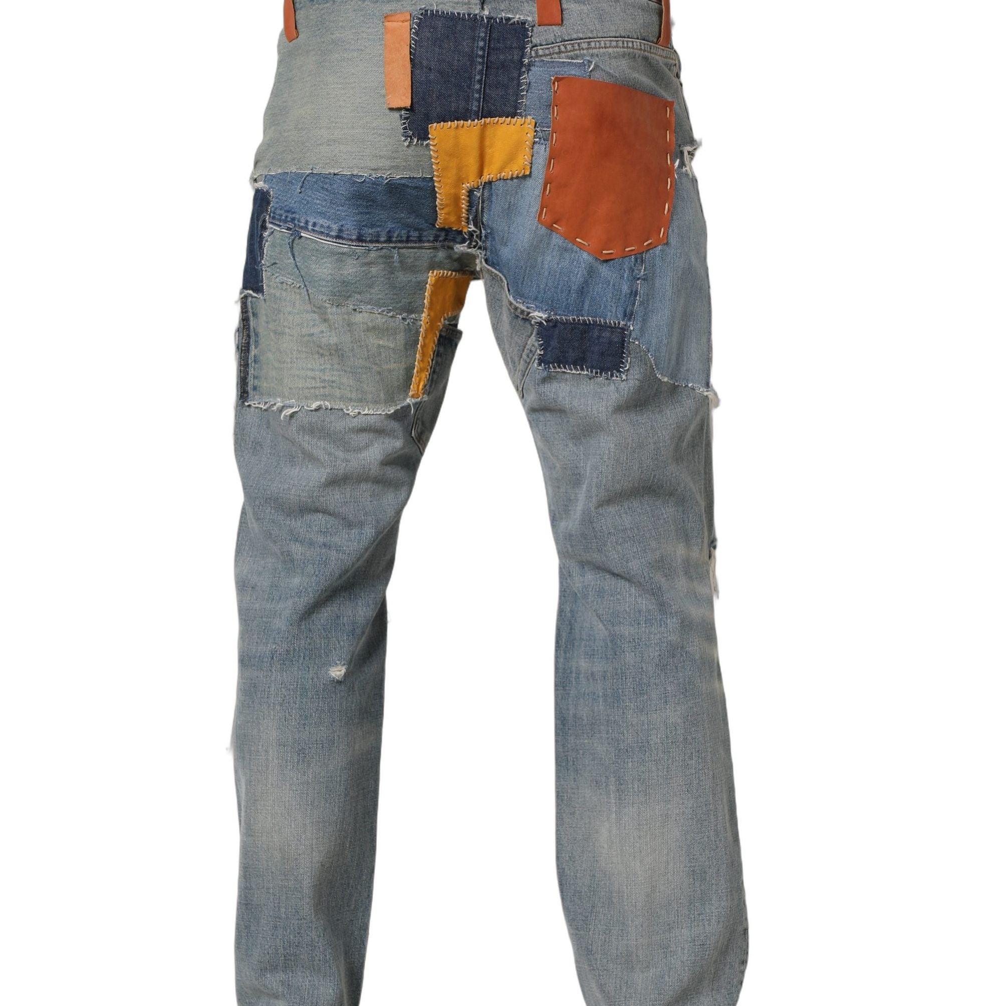 Dolce & Gabbana Blue Distressed Patchwork StraightDenim Jeans