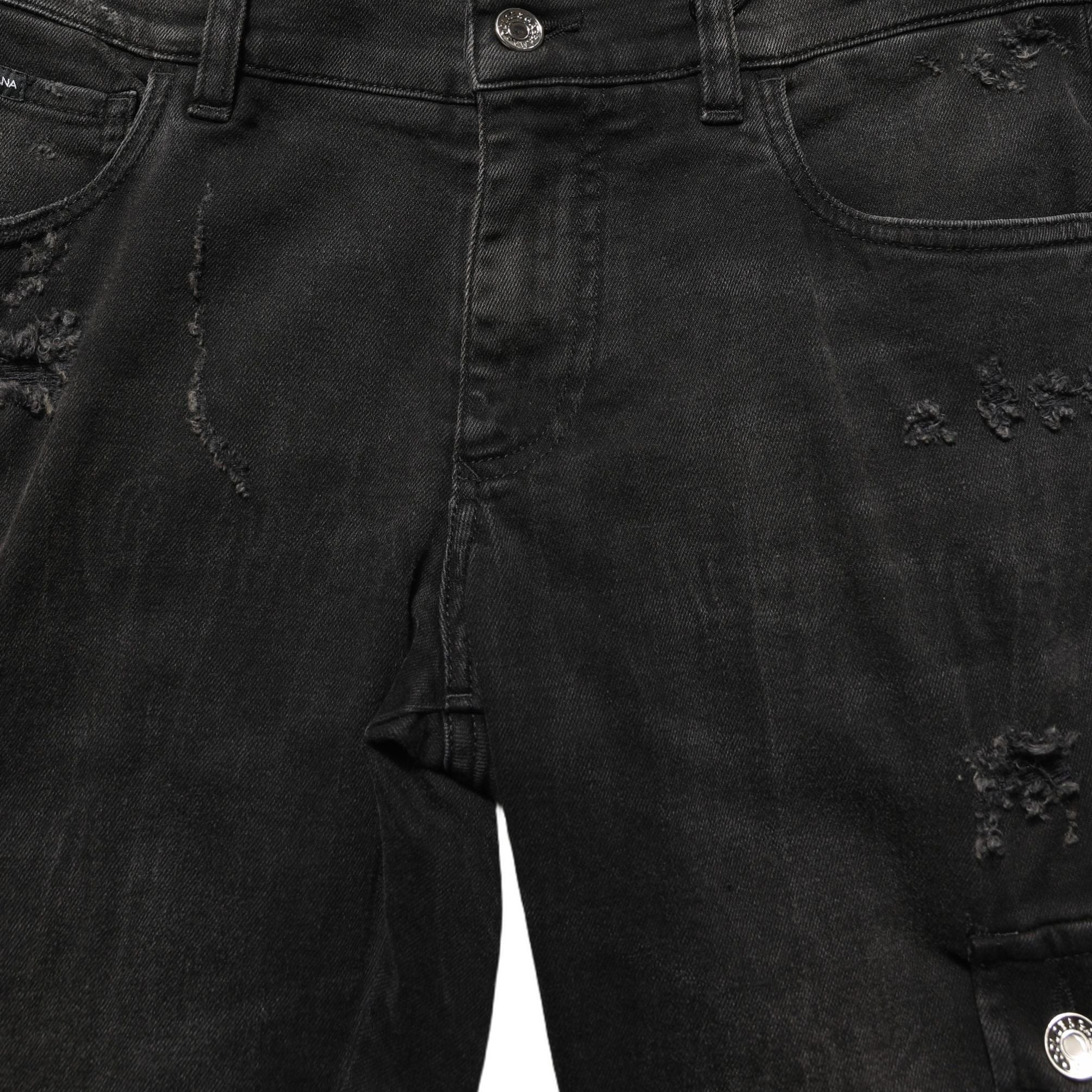 Dolce & Gabbana Black Distressed Cargo Cotton Men Denim Jeans