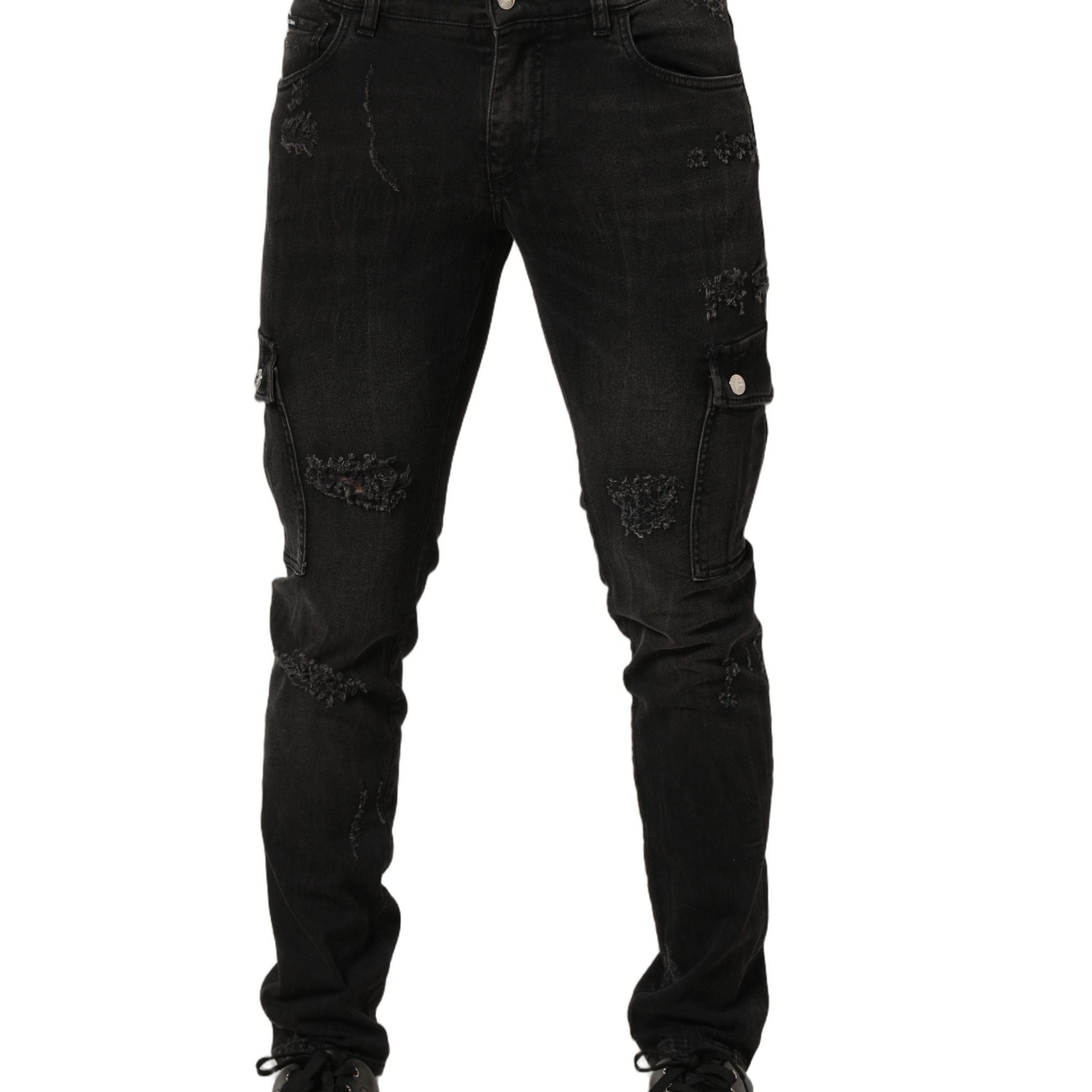 Dolce & Gabbana Black Distressed Cargo Cotton Men Denim Jeans