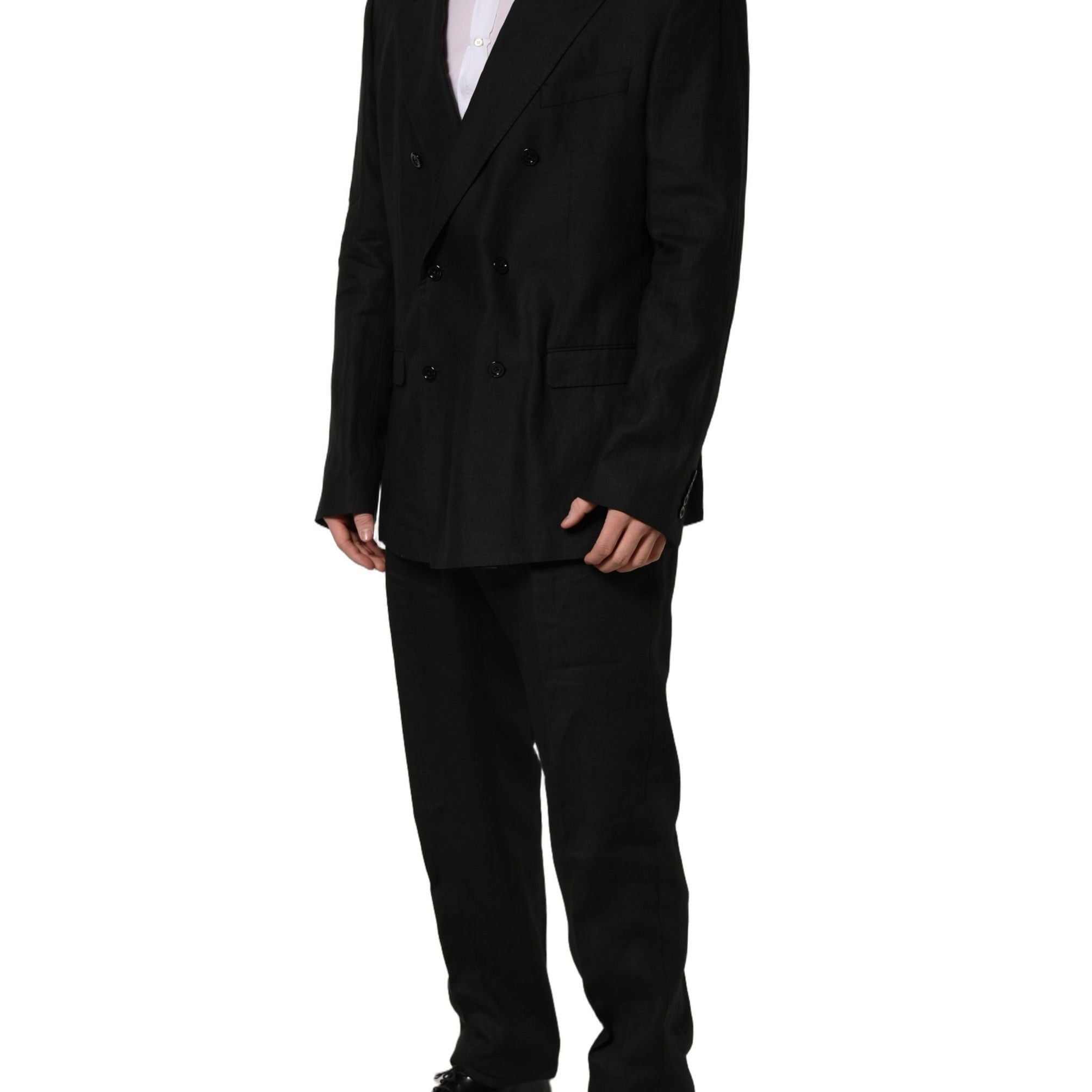 Dolce & Gabbana Black Linen Slim Fit Formal 2 Piece Suit