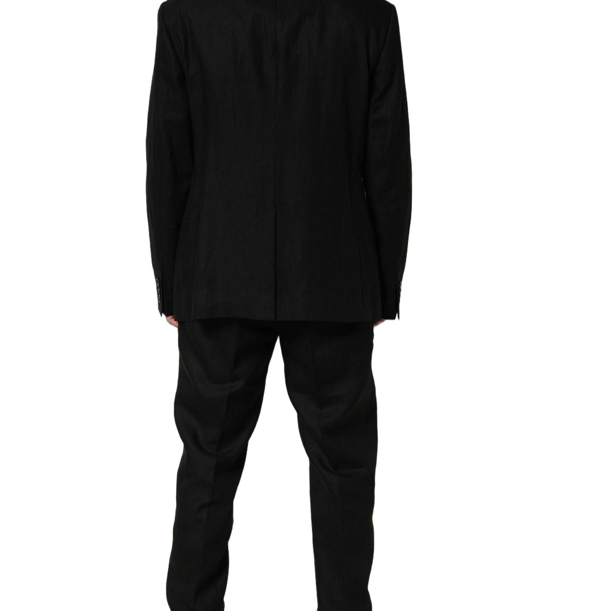 Dolce & Gabbana Black Linen Slim Fit Formal 2 Piece Suit