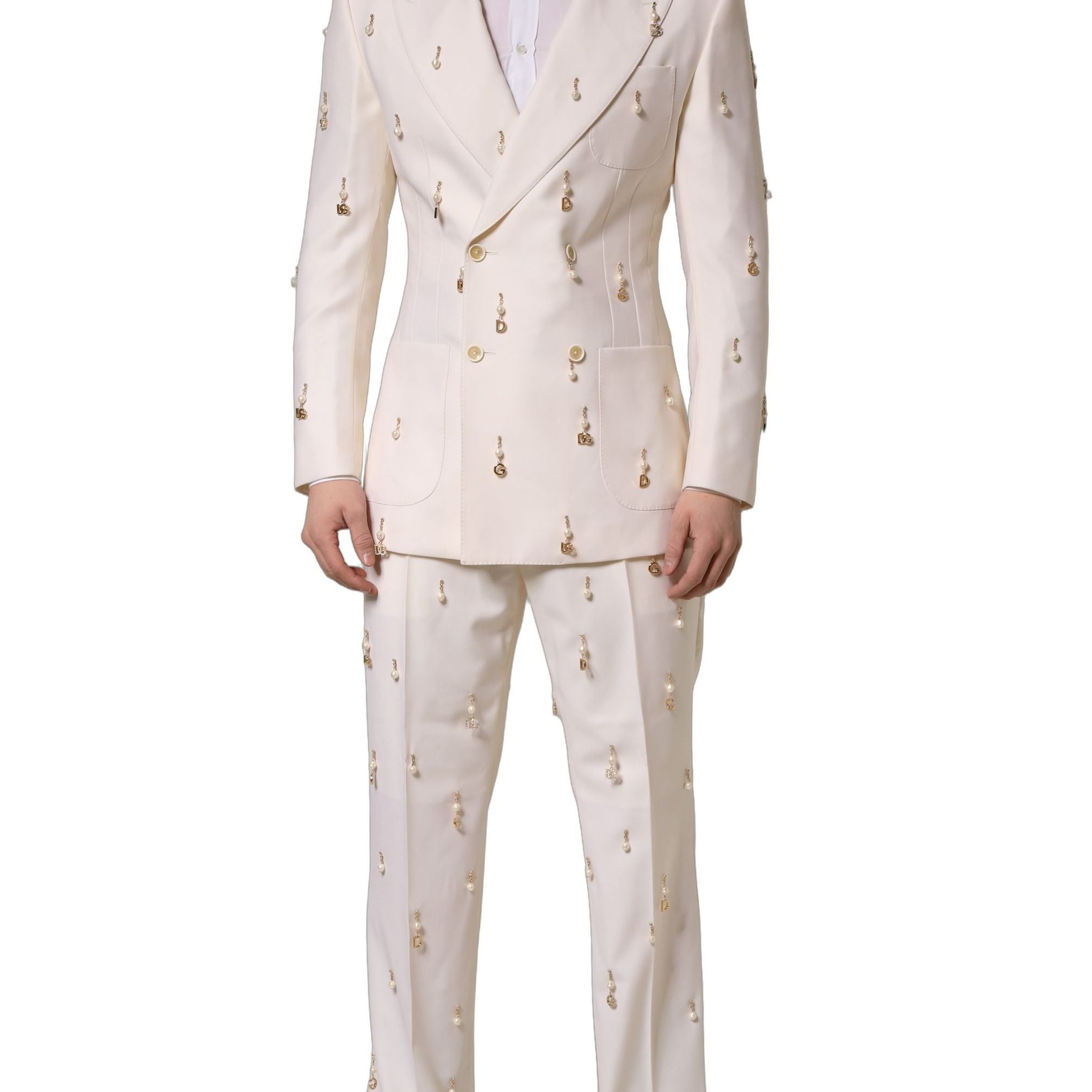Dolce & Gabbana White Wool Slim Fit Formal 2 Piece Men Suit
