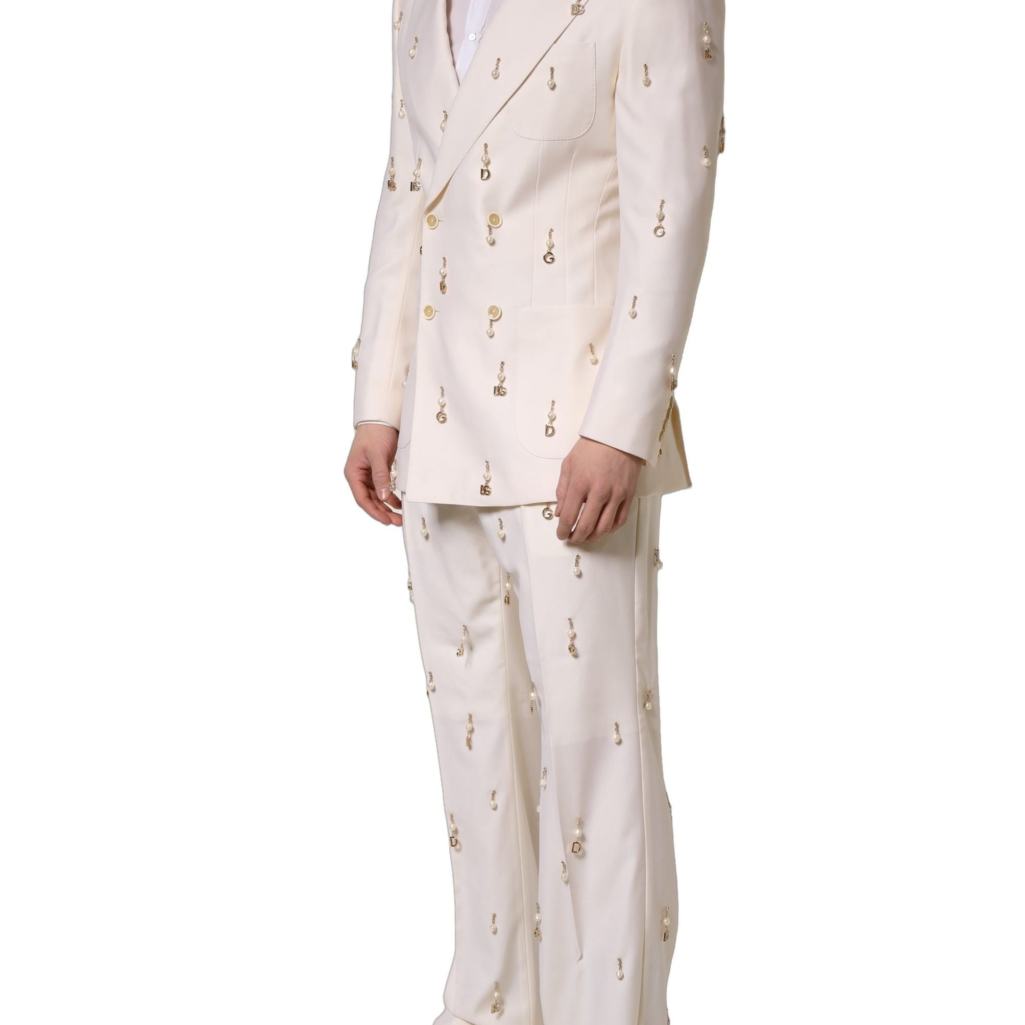 Dolce & Gabbana White Wool Slim Fit Formal 2 Piece Men Suit