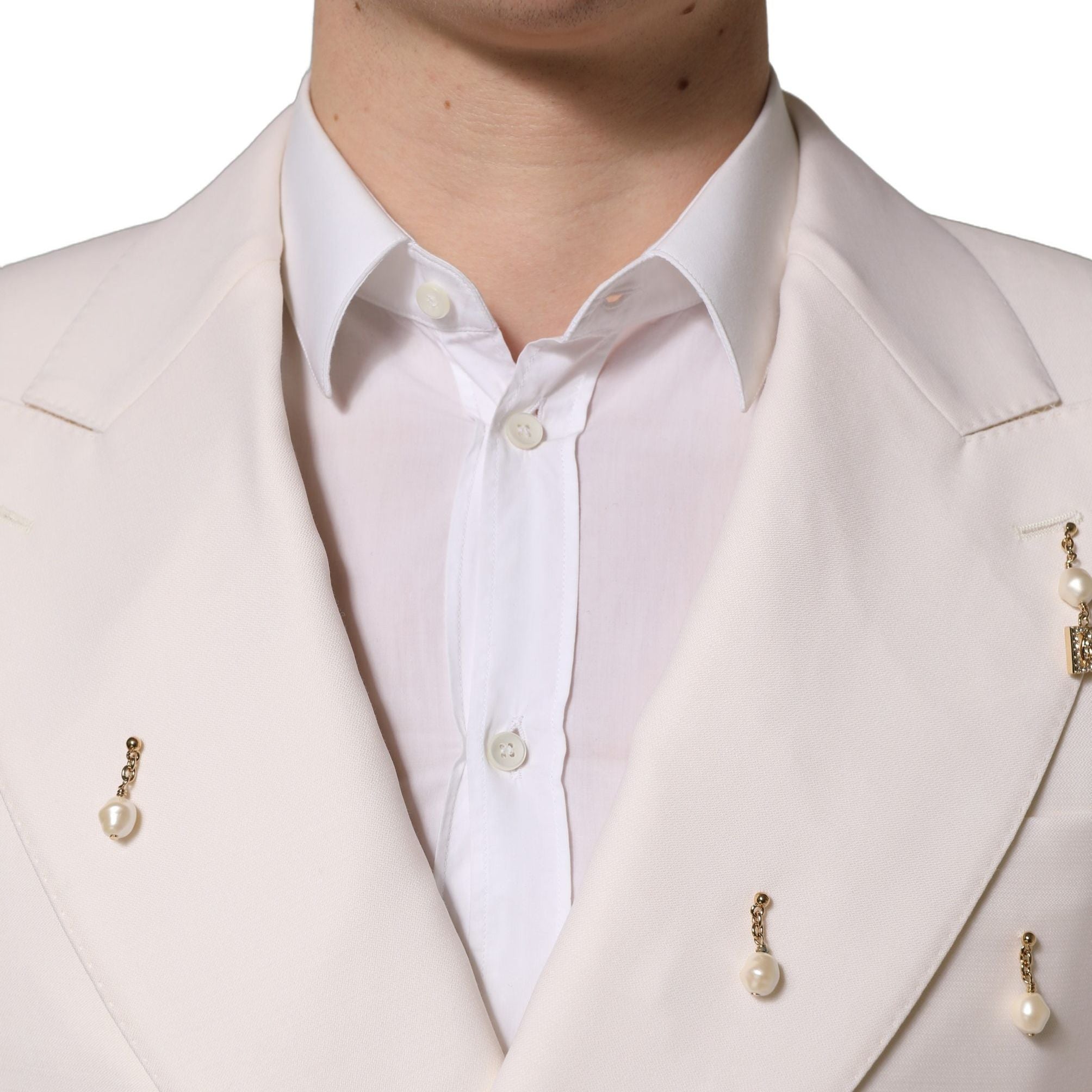 Dolce & Gabbana White Wool Slim Fit Formal 2 Piece Men Suit